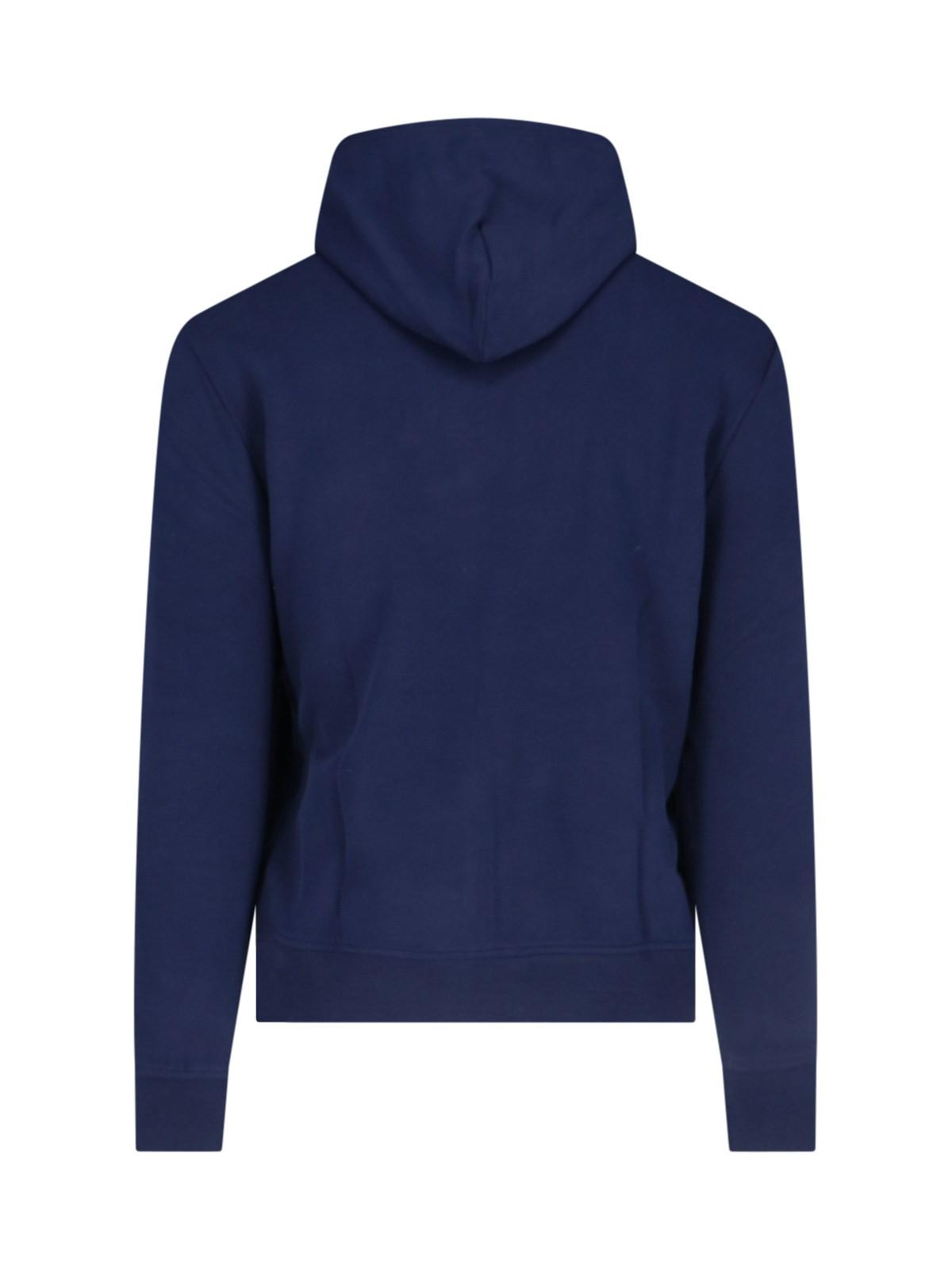 Shop Polo Ralph Lauren Logo Hoodie Fleece In Navy