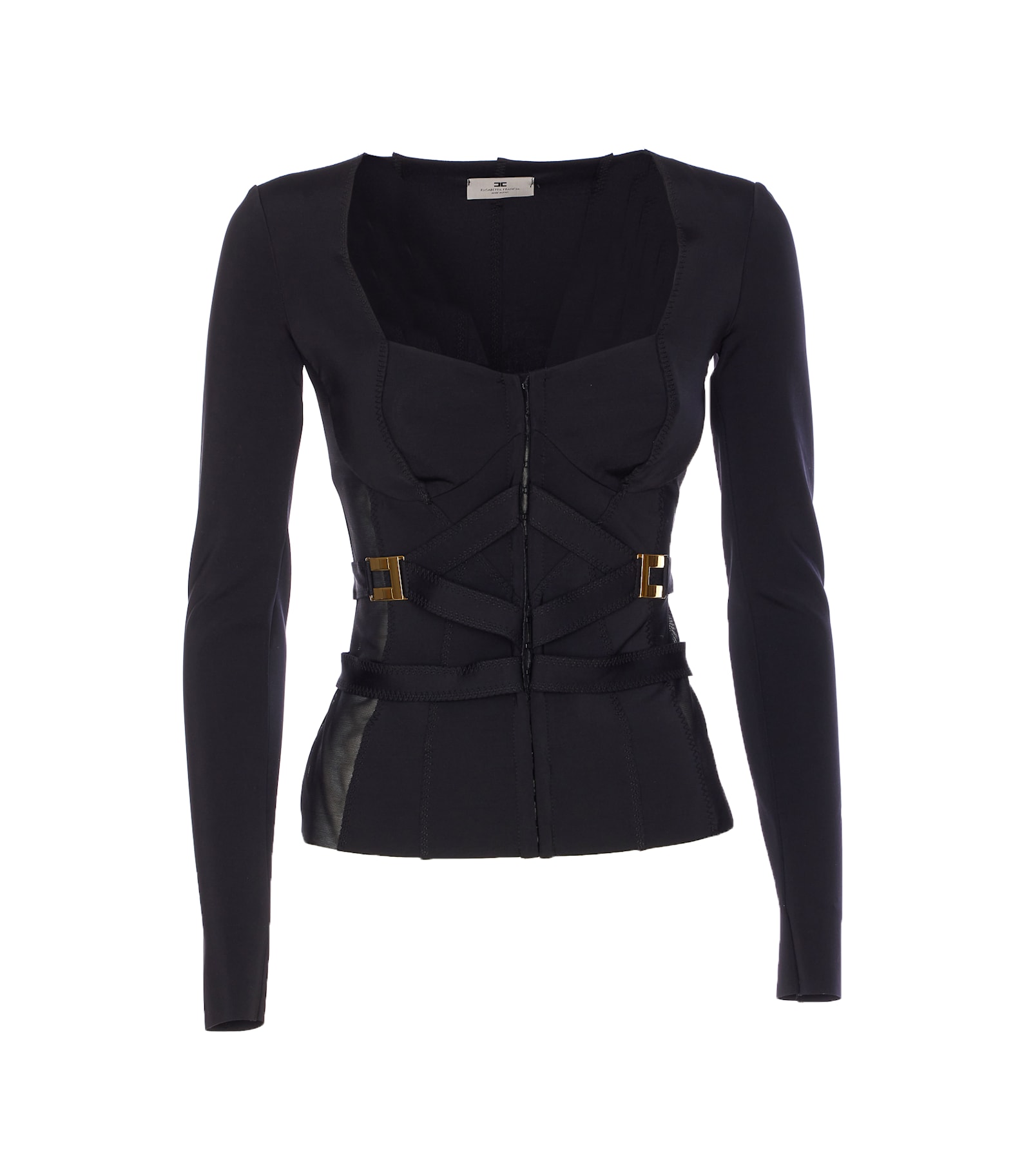 Elisabetta Franchi Fitted Black Jacket With Sweetheart Neckline In Black