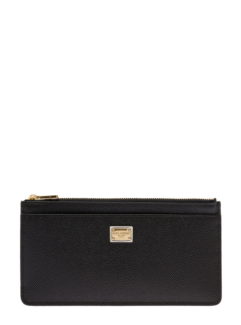 Dolce & Gabbana Large Card Holder With Branded Plate And Zip In Grainy Leather Woman