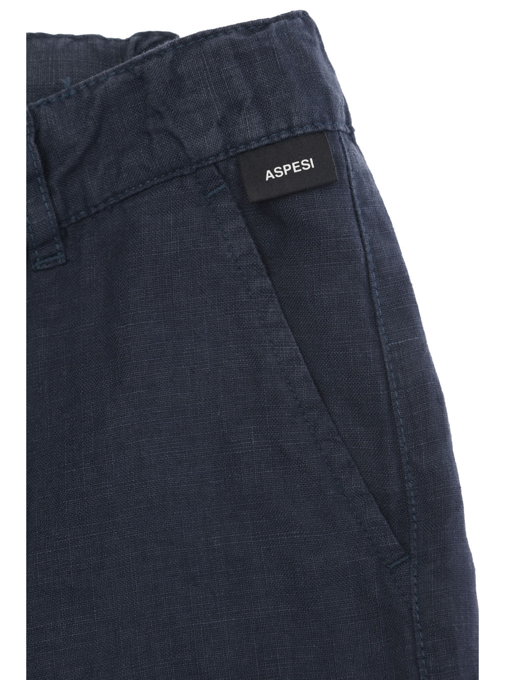 Shop Aspesi Blue Bermuda Shorts With Logo Patch In Linen Boy