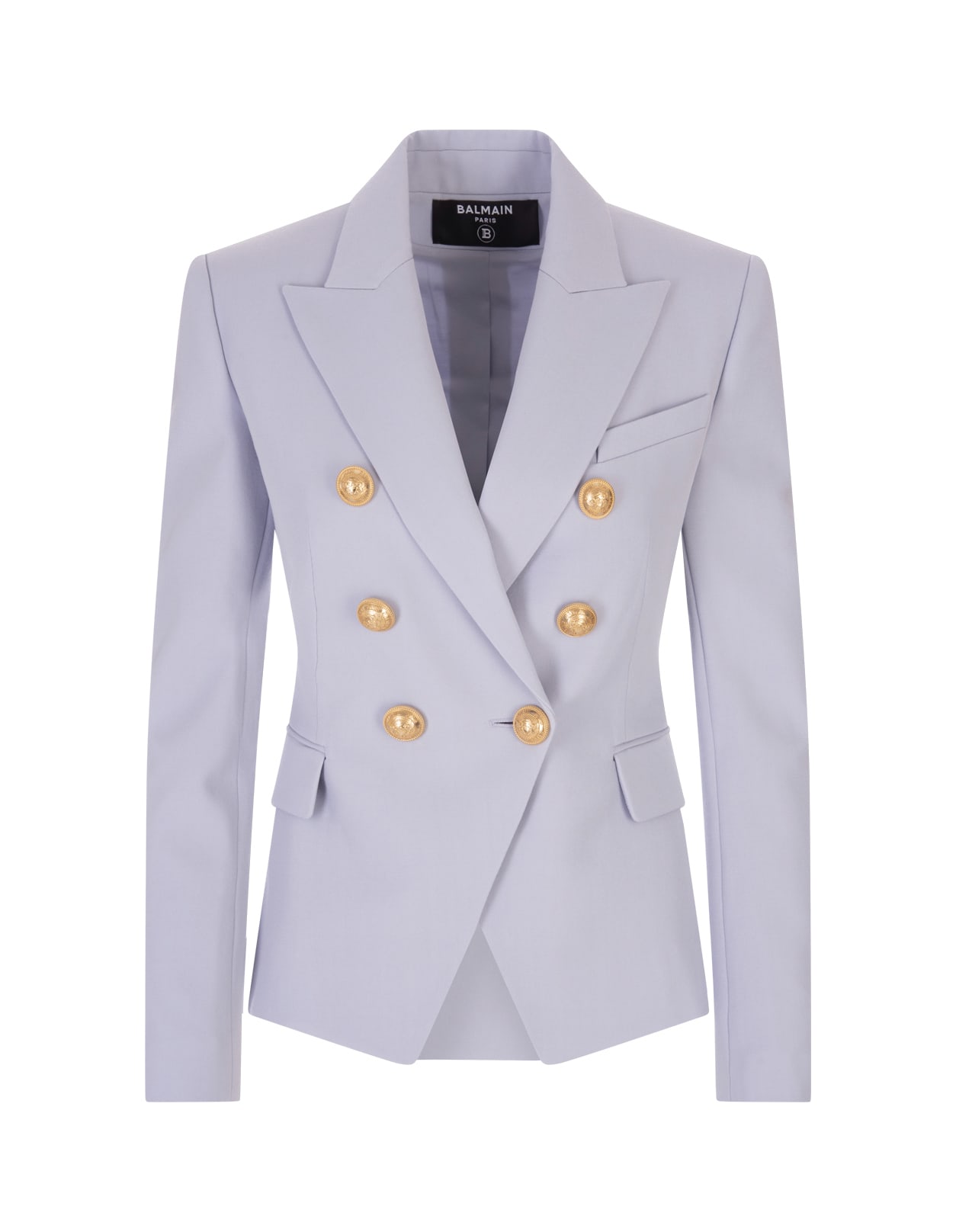 Balmain Woman Blazer In Blue Wool With Double Golden Buttoning