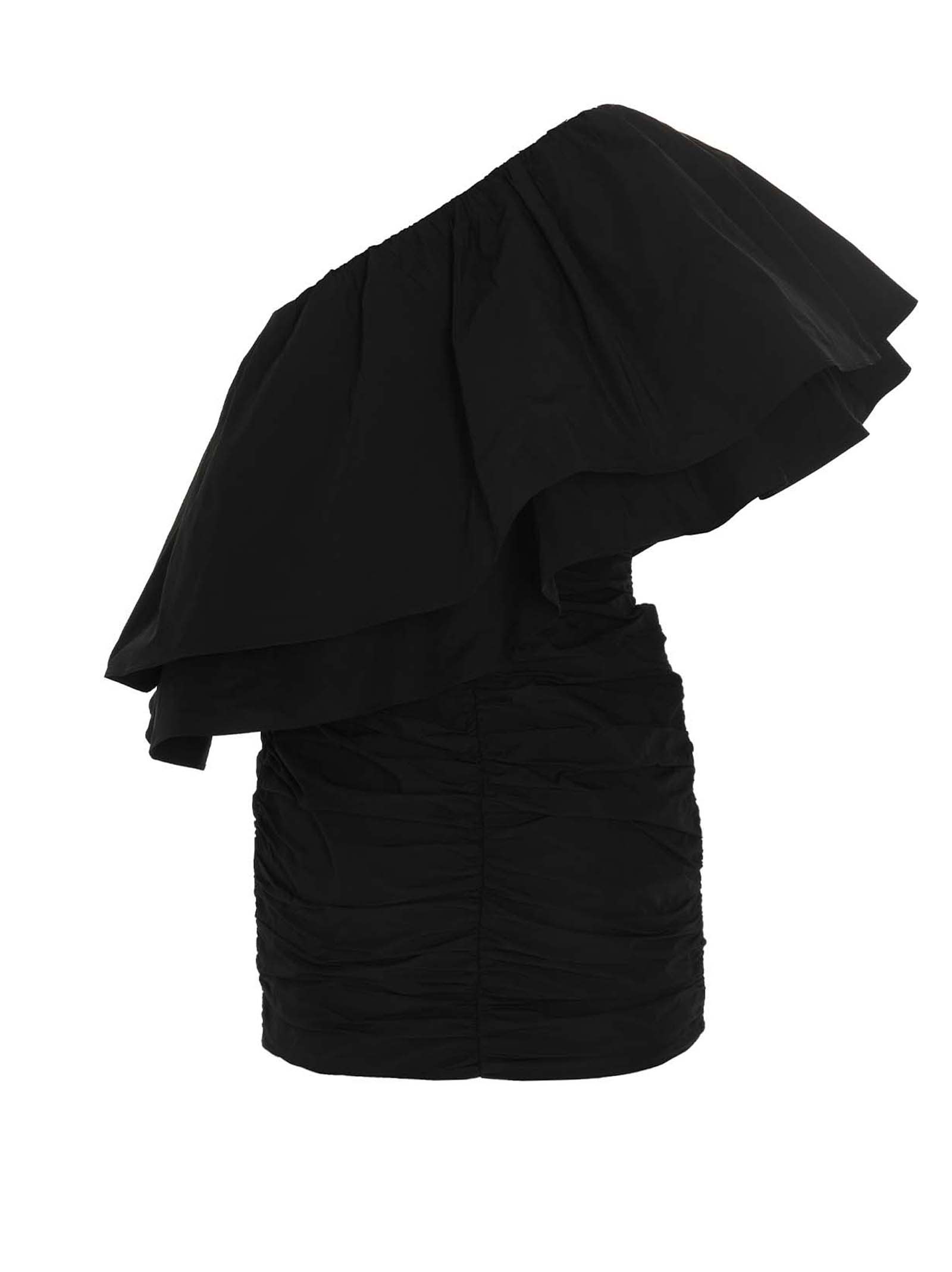 Shop Rotate Birger Christensen One-shoulder Gathered Dress In Black