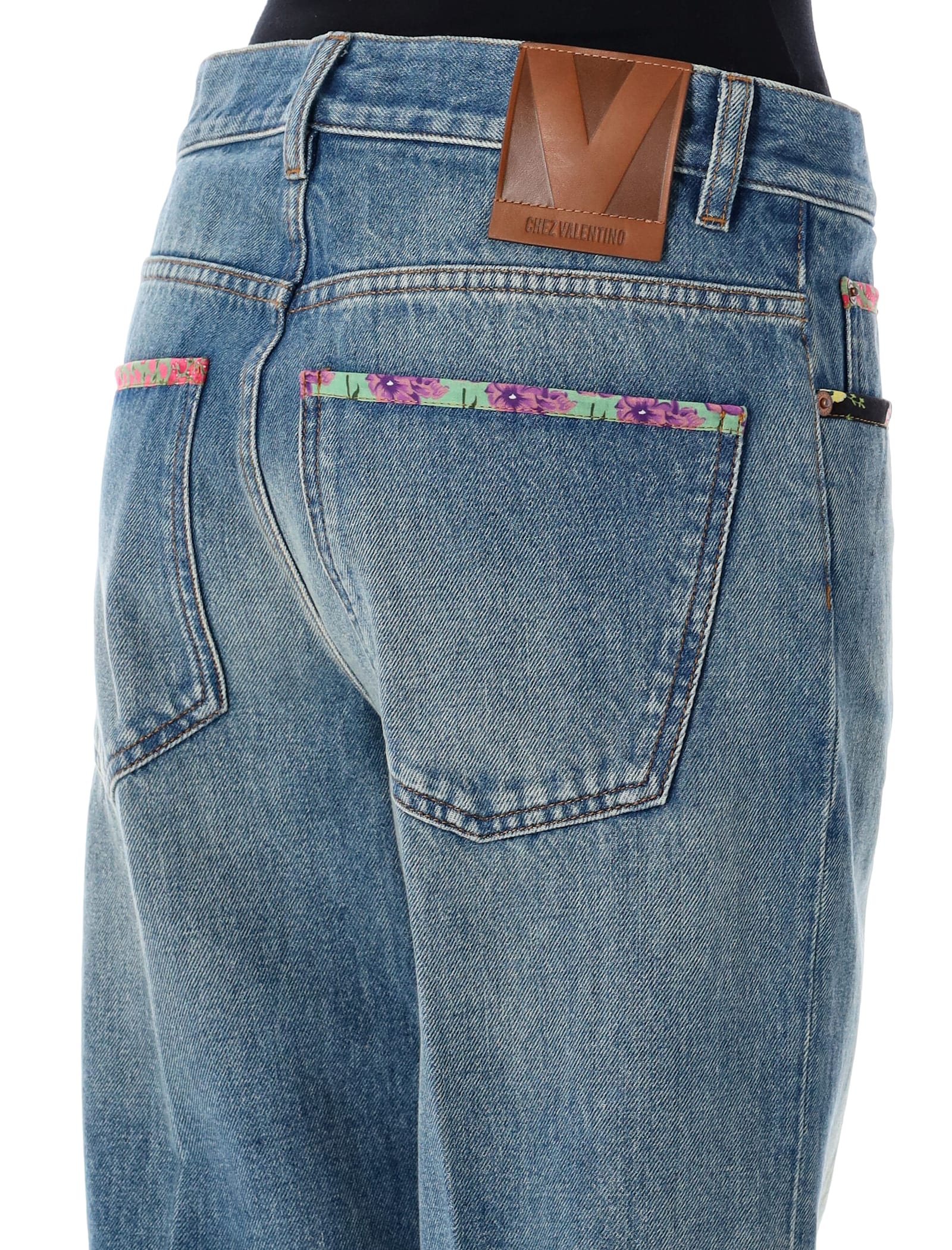 Valentino Straight-fit Denim Pants With Colorful Embellishments In Medium Blue