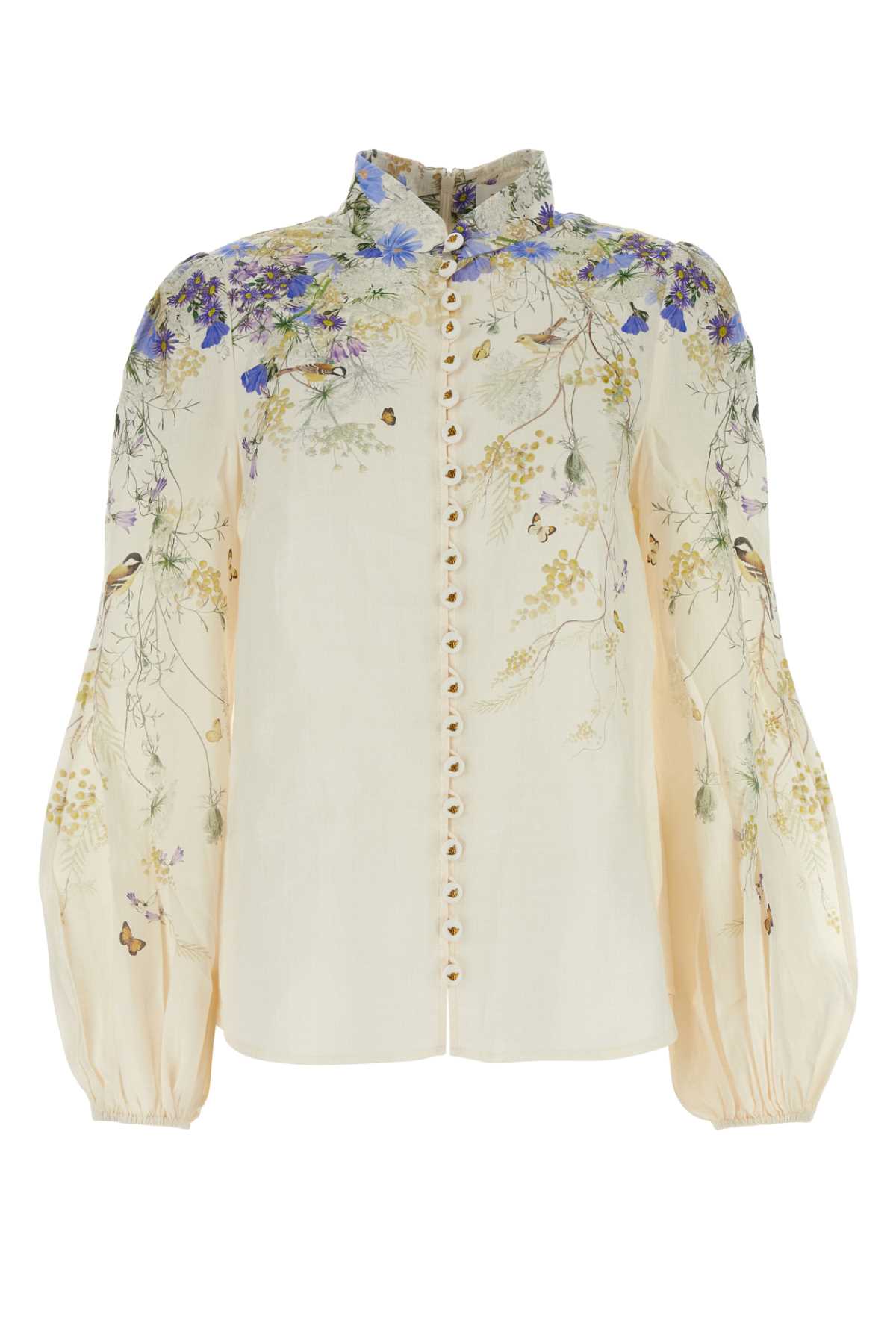 Shop Zimmermann Printed Ramie Harmony Shirt In Citrusbutterflies