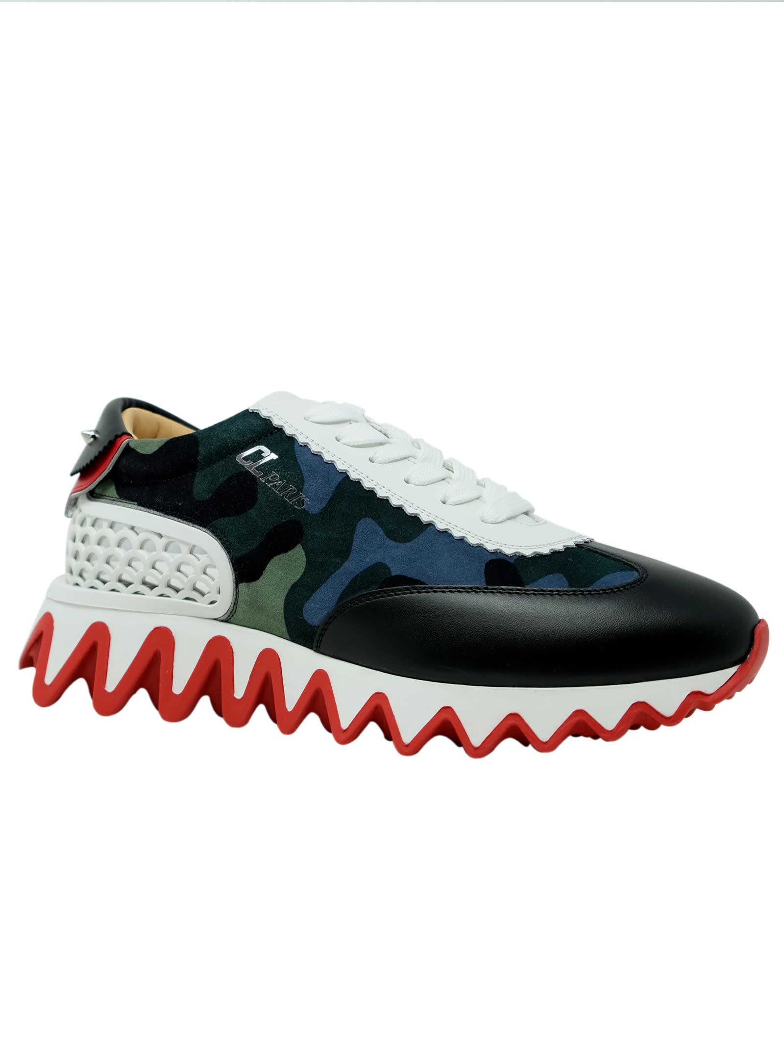 Christian Louboutin Military Green Leather Loubishark Sneakers In Black