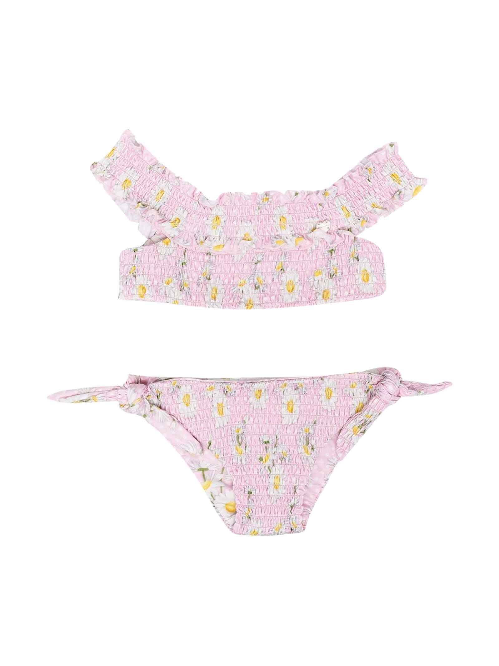 Monnalisa Pink Swimsuit With Floreal Print