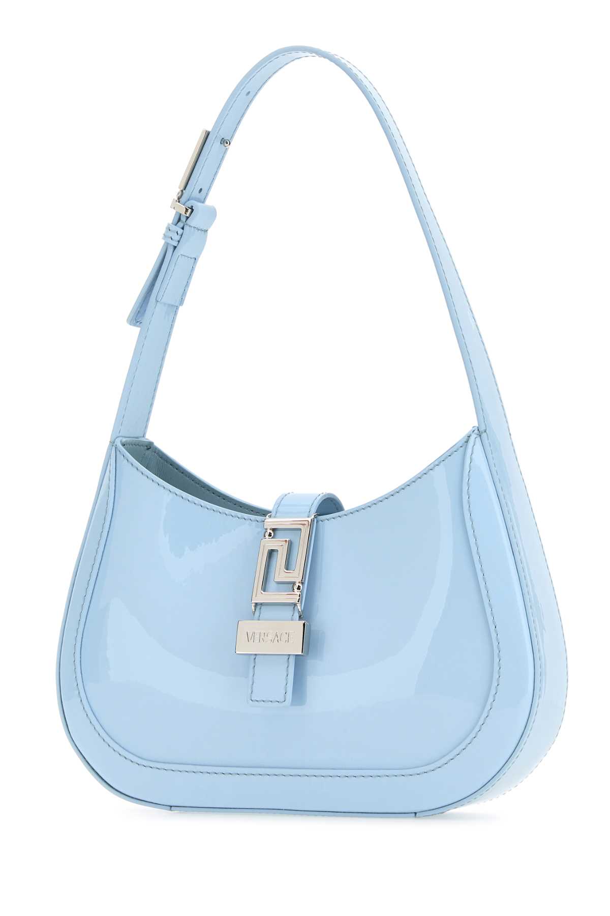 Shop Versace Pastel Light-blue Leather Small Greca Goddess Shoulder Bag In 1vd6p95pastelbluepalladium