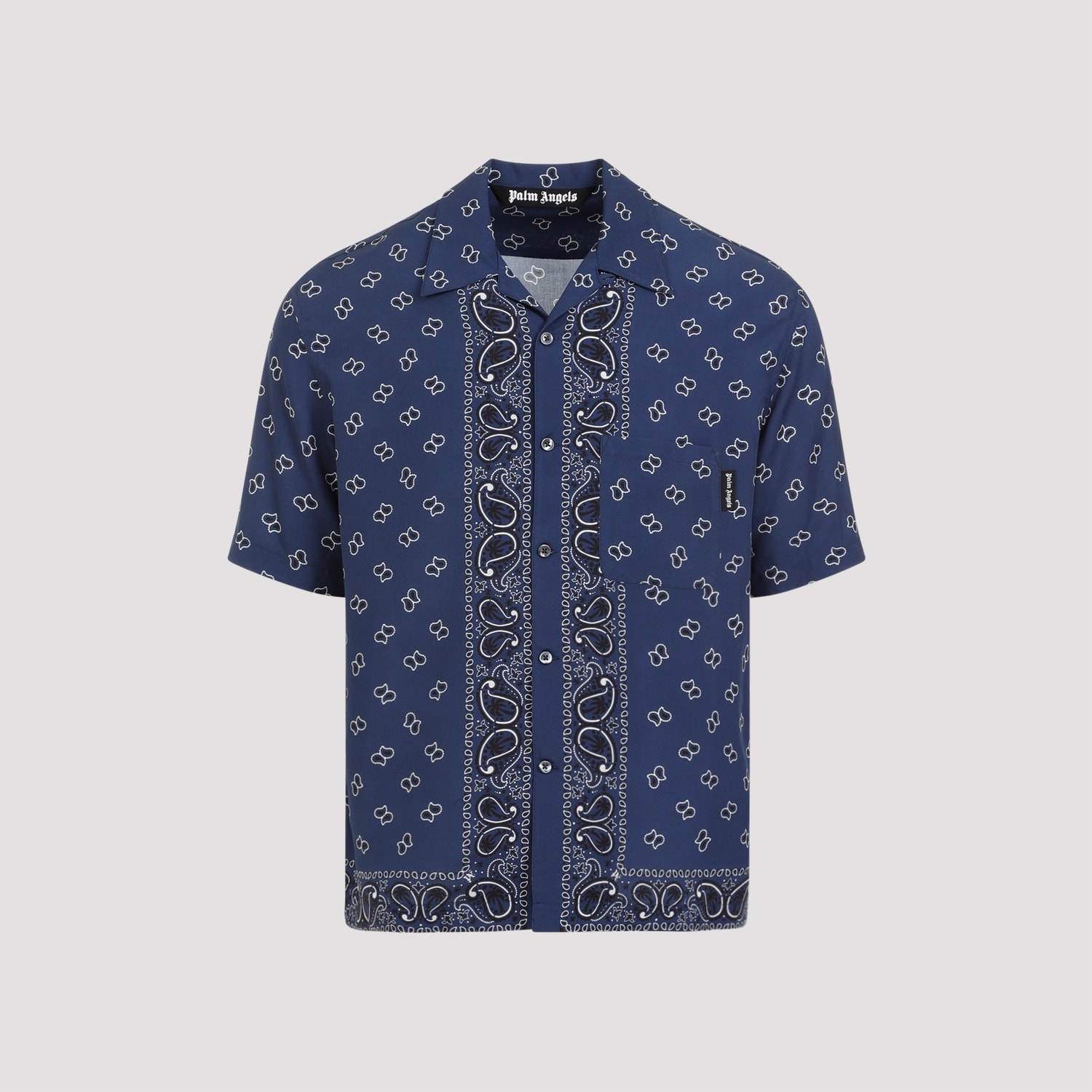 Shop Palm Angels Paisley Bowling Shirt In Navy Blue