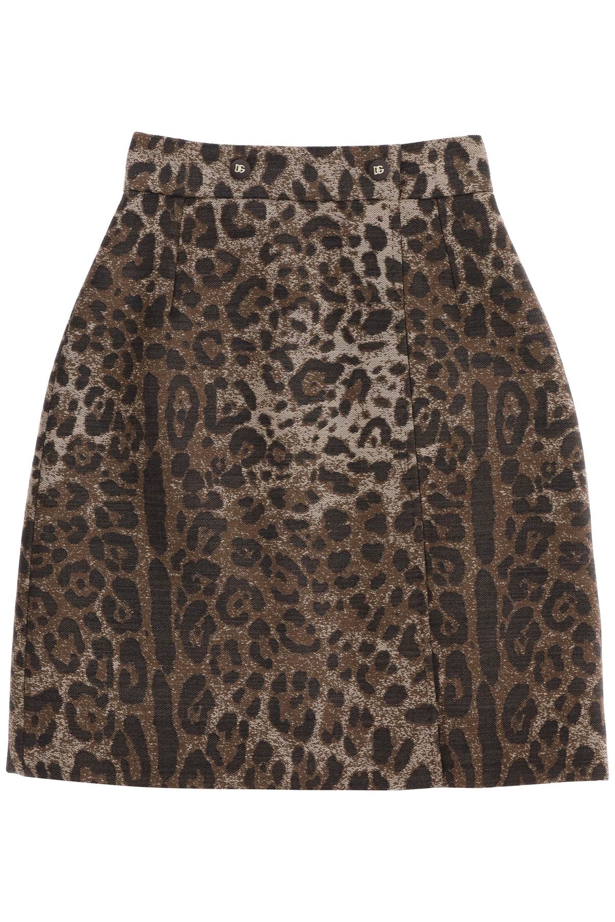 Shop Dolce & Gabbana Wool Jacquard Skirt With Leopard Motif In Tess Accoppiato Doub (beige)