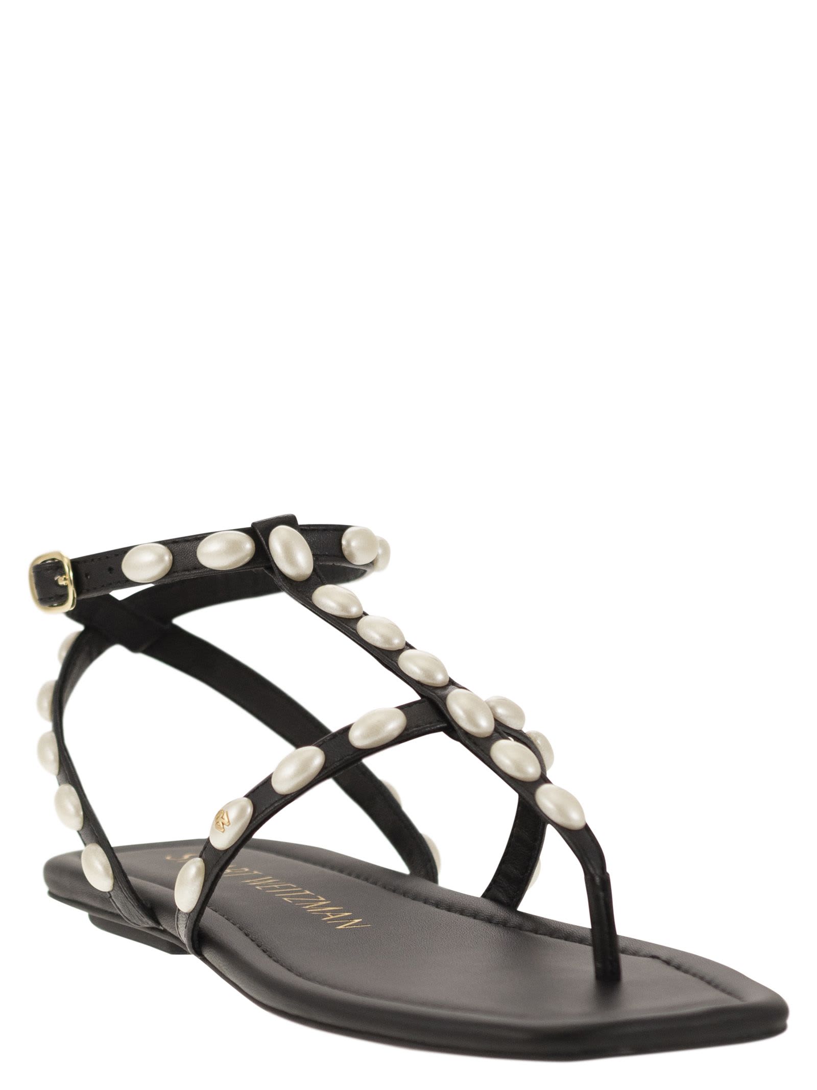 Shop Stuart Weitzman Pearlita - Thong Sandal With Pearls In Black