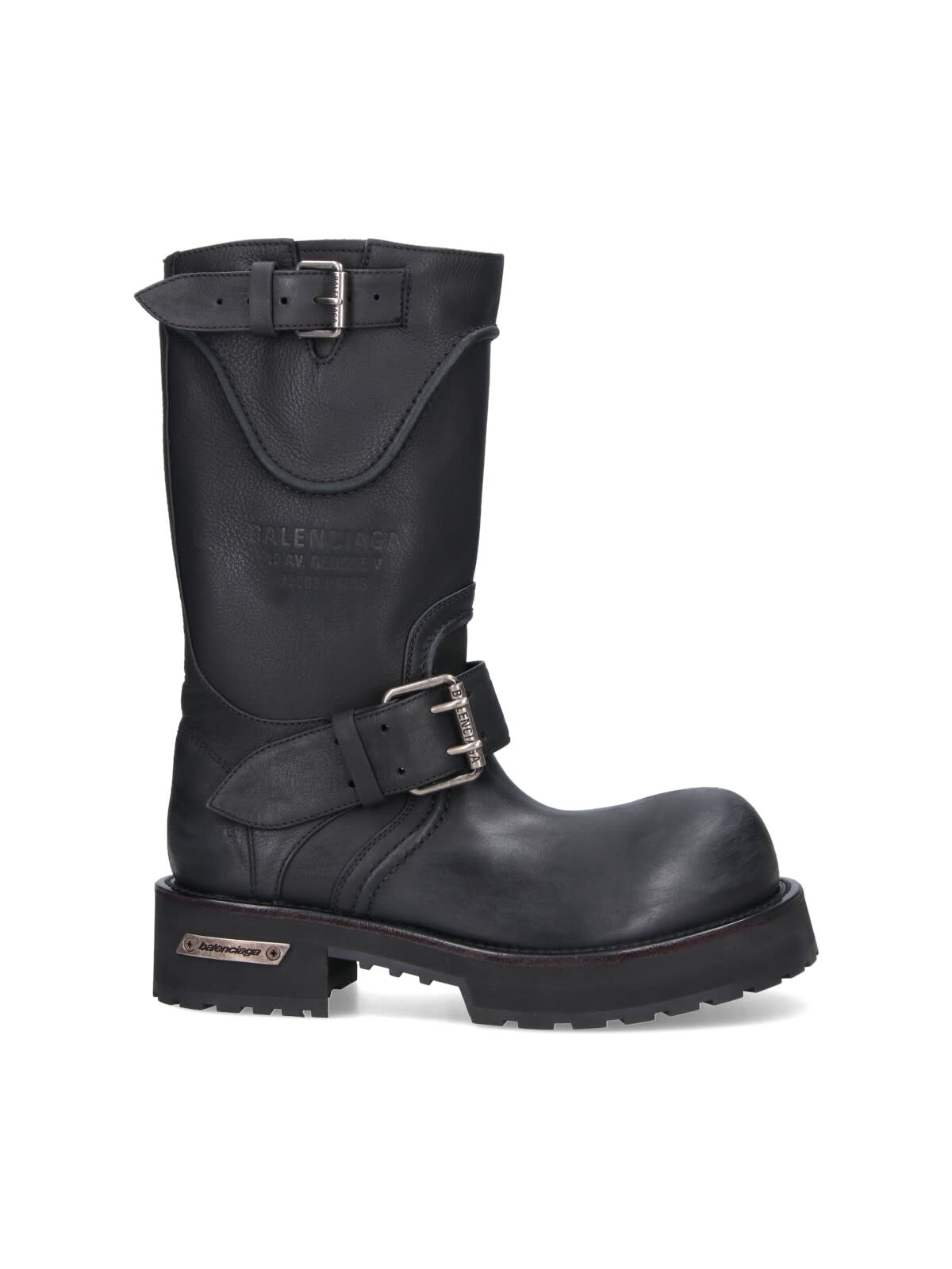 Balenciaga Textured Leather Ankle Boots With Chunky Sole In Black