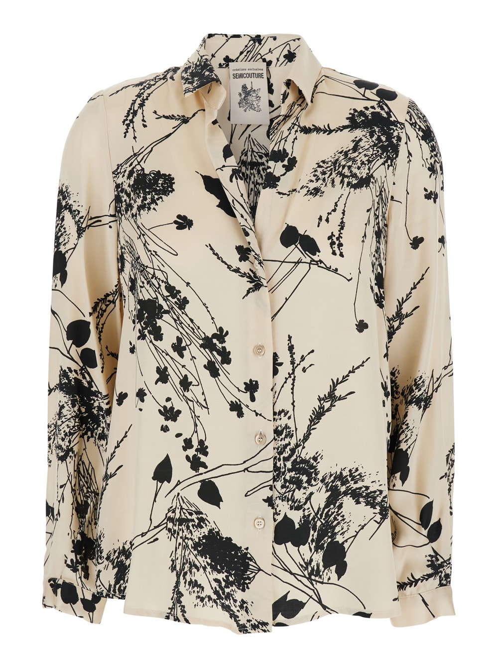 ava White And Black Shirt With All-over Floral Motif In Viscose Woman