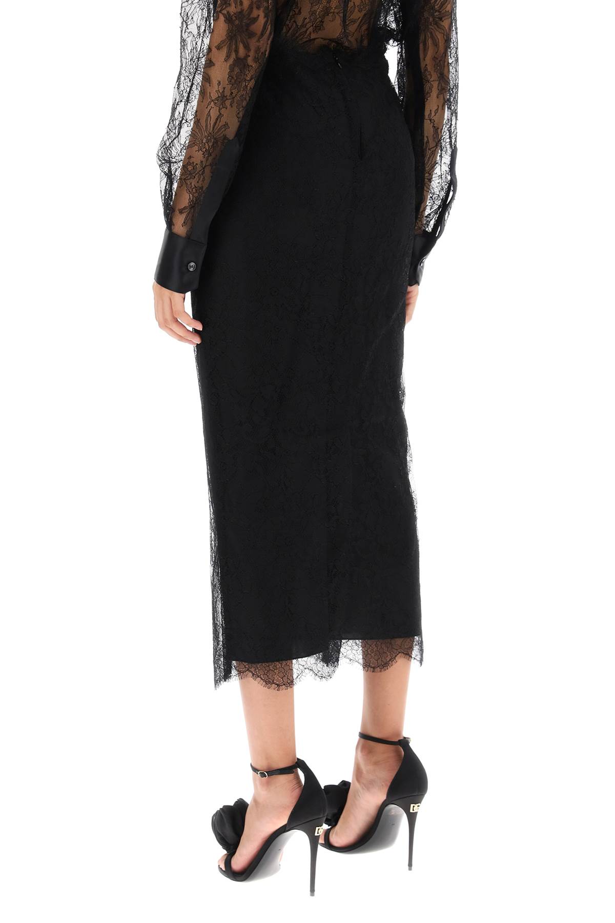 Shop Dolce & Gabbana Chantilly Lace Midi Skirt In Nero (black)