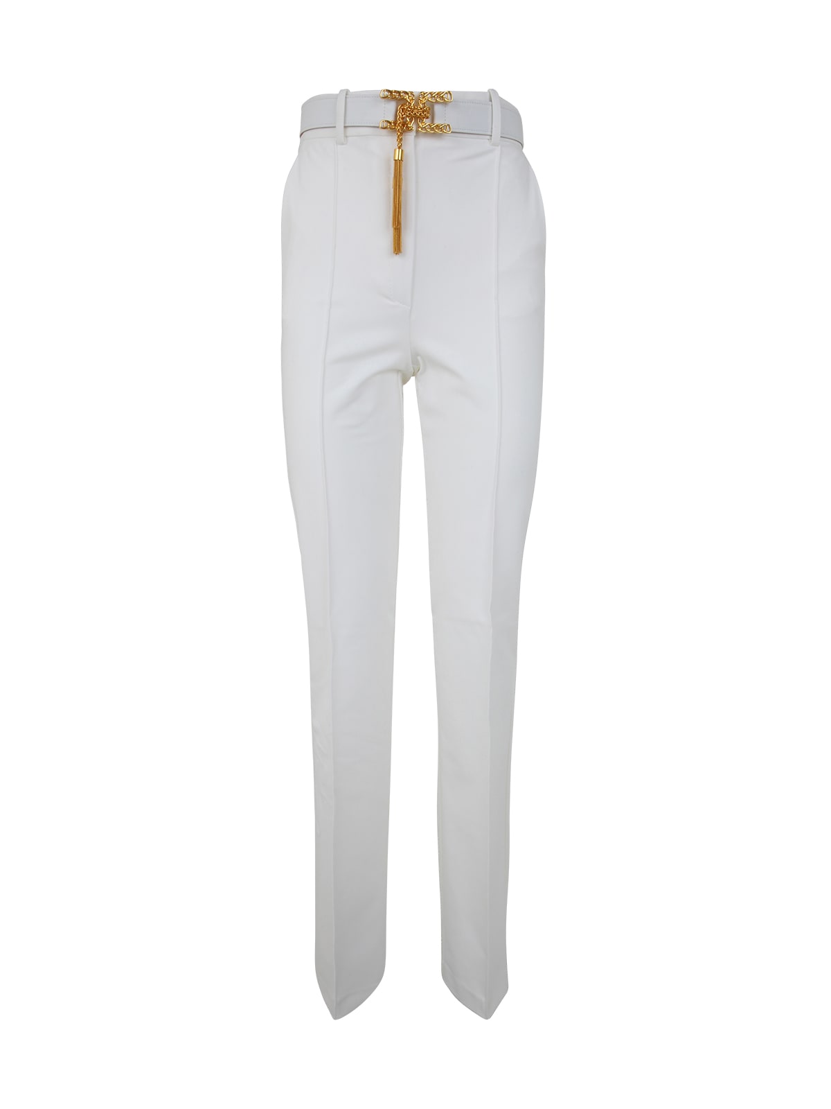 Shop Elisabetta Franchi Straight Leg Trousers With Belt In Ivory