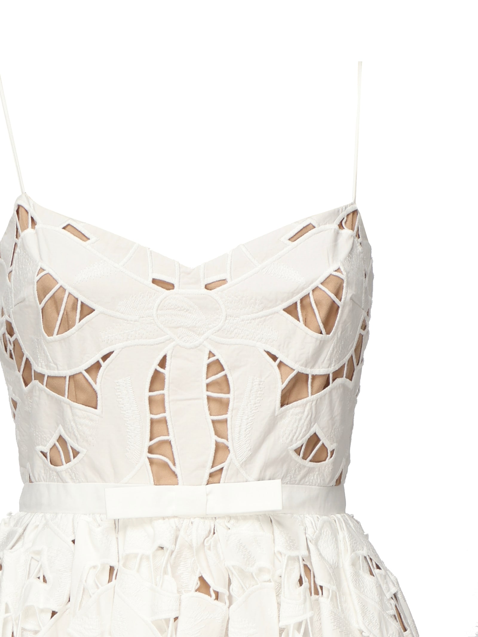 Self-portrait Embroidered Midi Dress With Bow In White