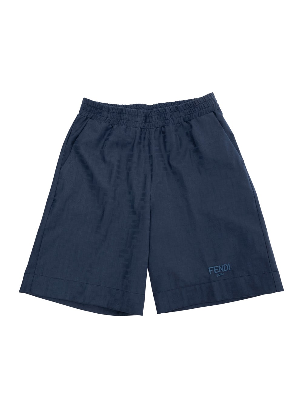 Fendi Blue Bermuda Shorts With All-over Tone-on-tone Gg Motif In Cotton Boy In Blu