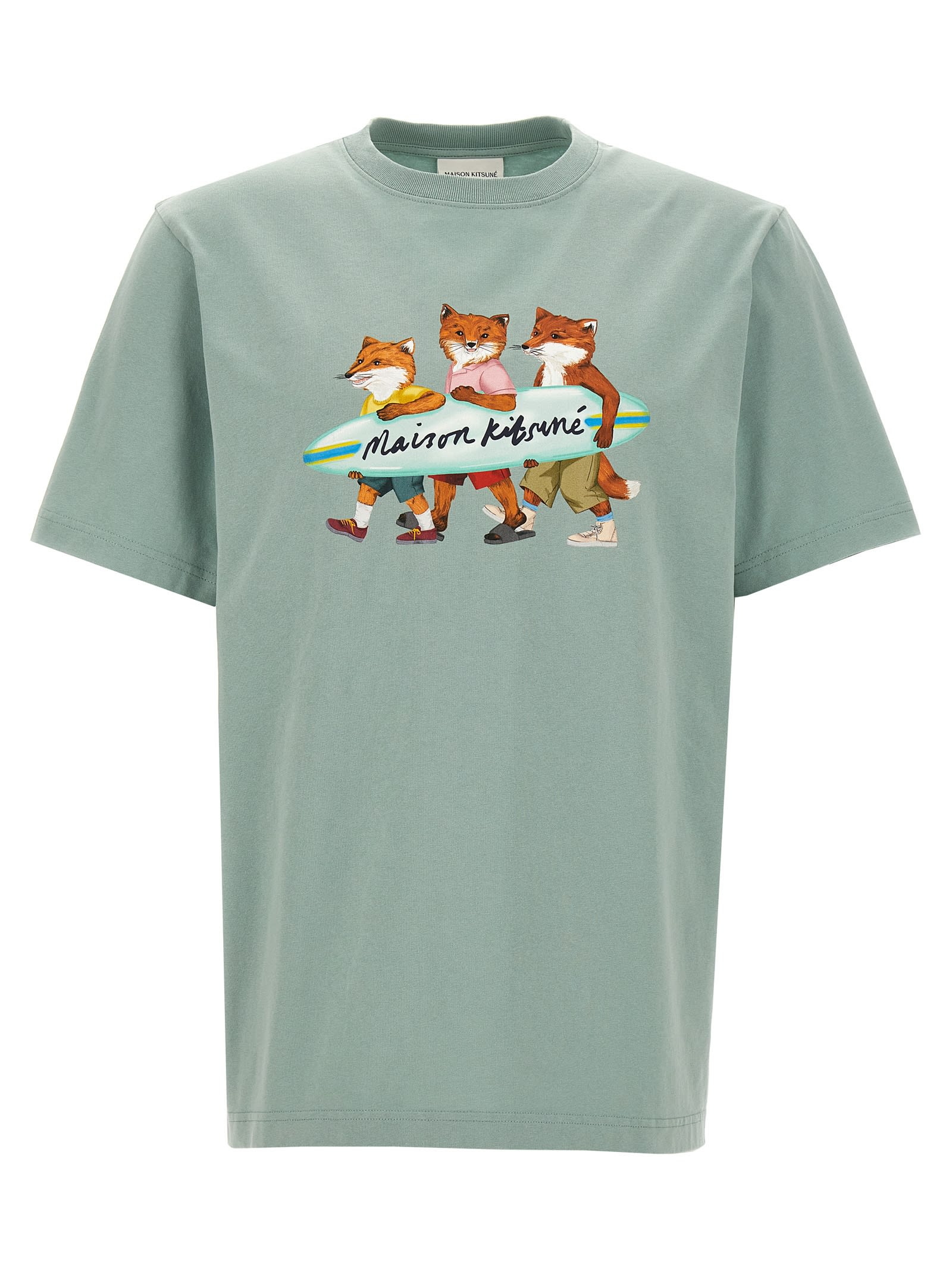 Shop Maison Kitsuné Surfing Foxes T-shirt In Light Blue