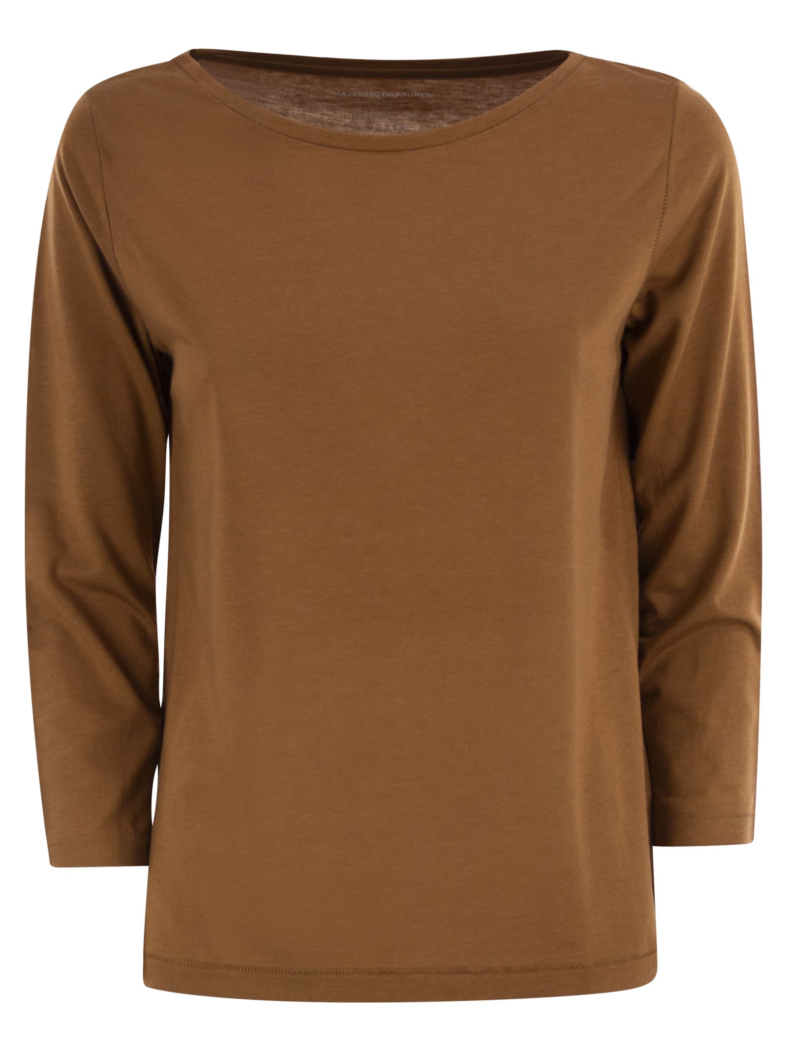 Majestic T-shirt With 3/4 Sleeves In Brown
