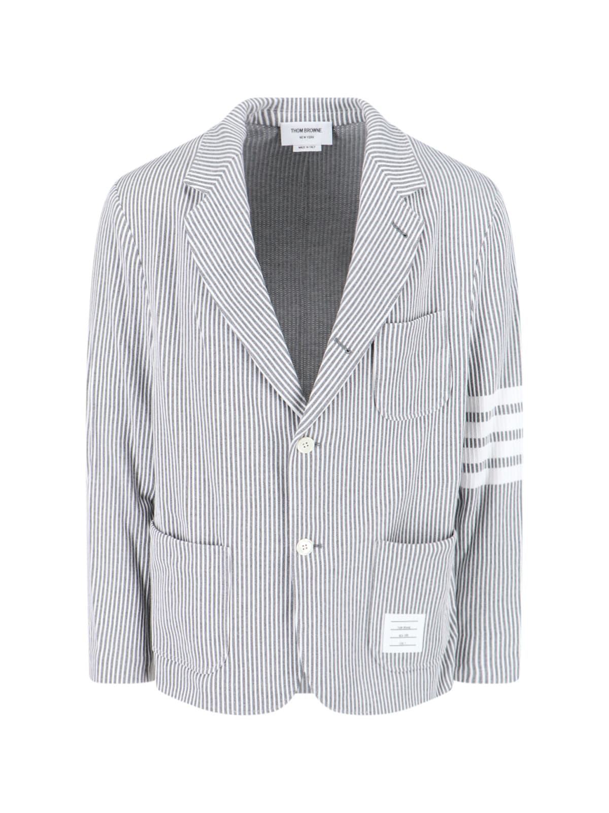 Shop Thom Browne Knitted Blazer In Gray