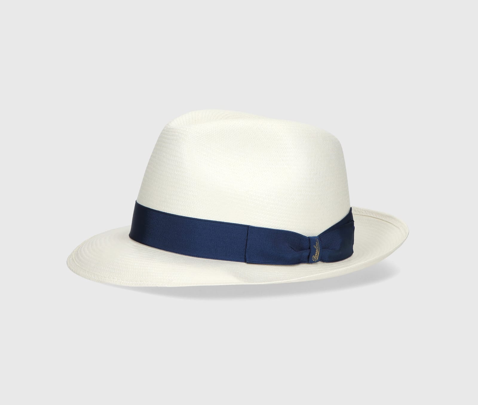 Borsalino Federico Panama Fine Medium Brim In White, Royal Blue Hat Band