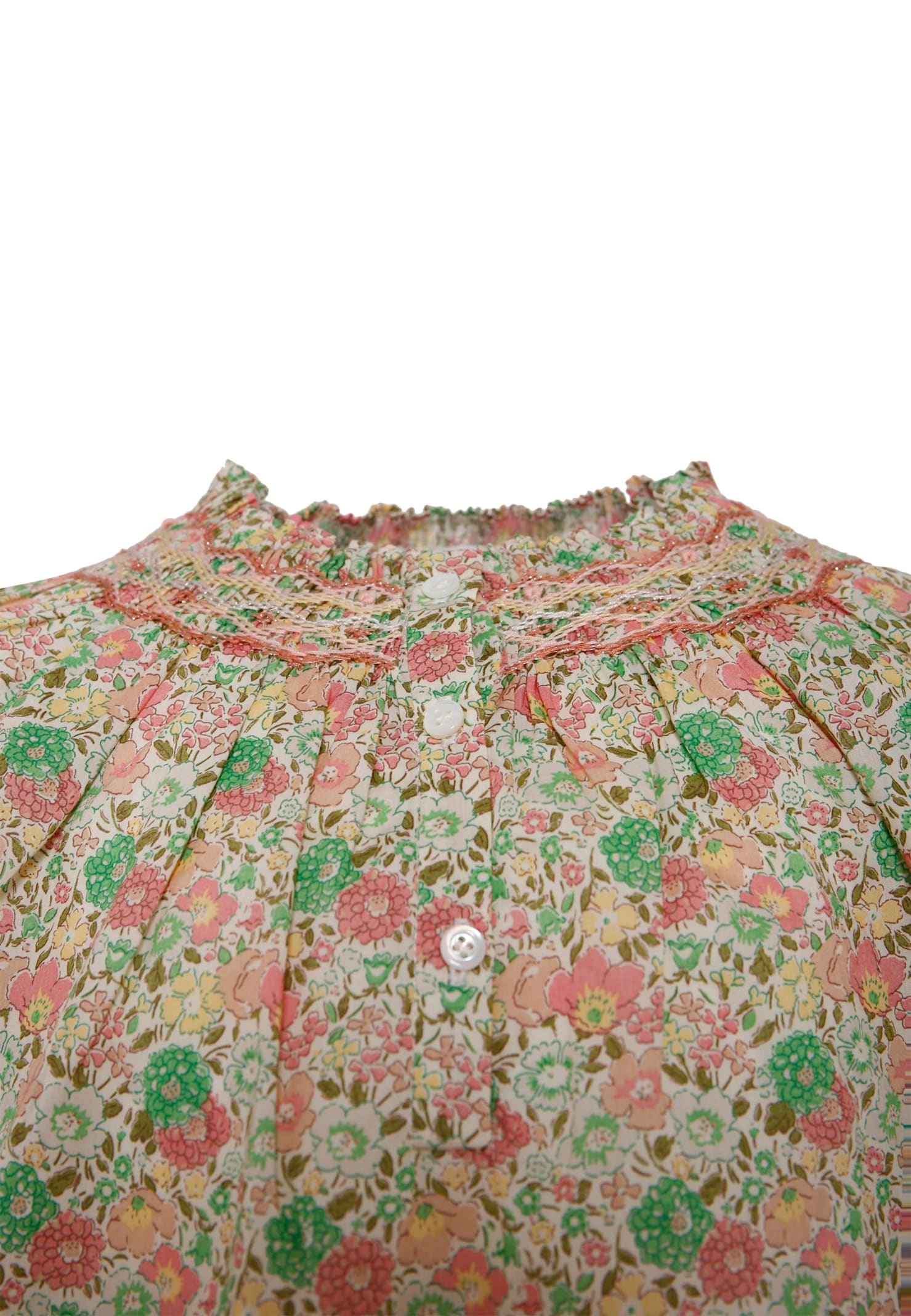 Bonpoint Multicolor Shirt For Girl With Floral Print In Brown