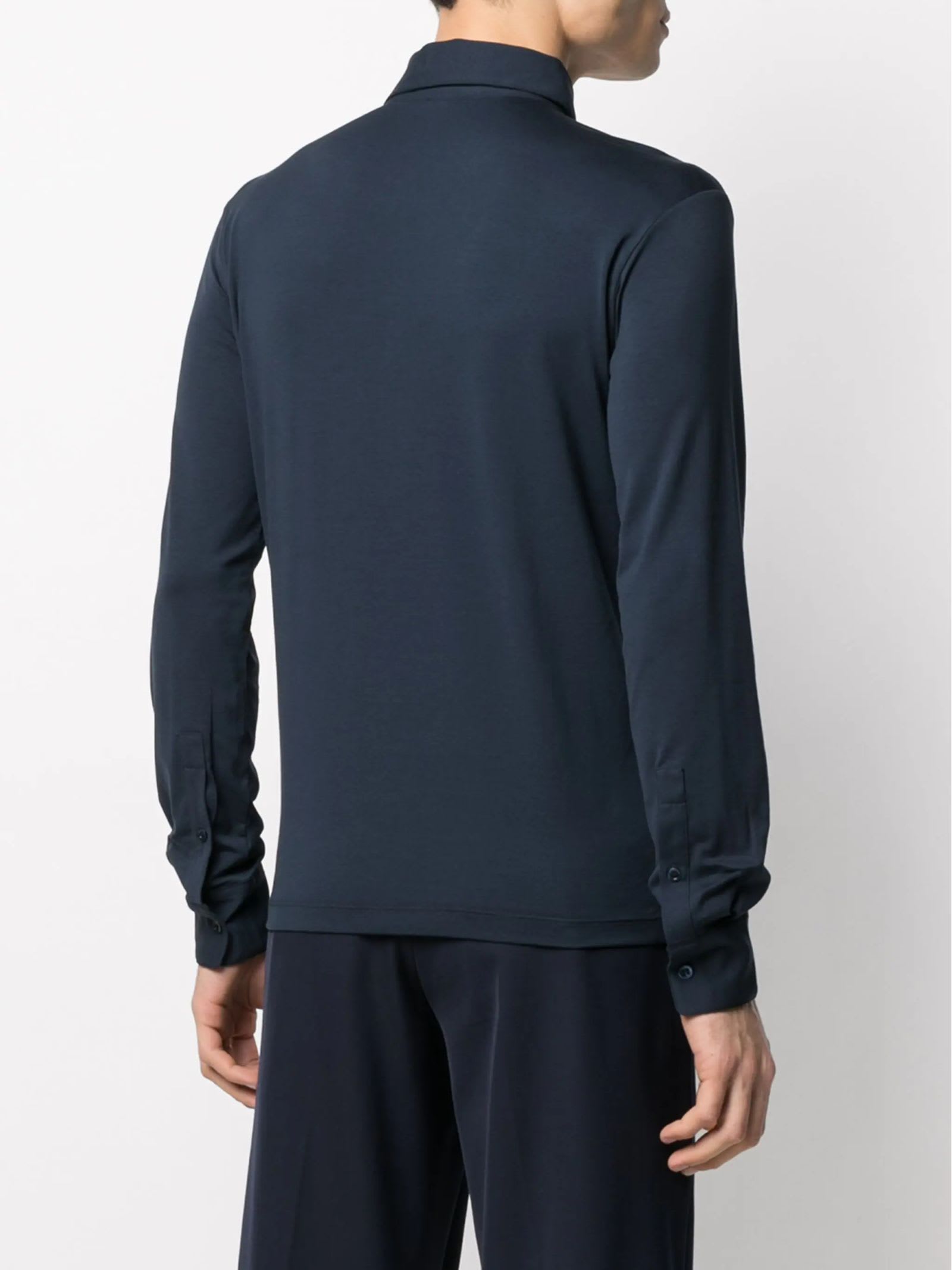 Shop Cruciani Navy Blue Cotton Blend Polo Shirt