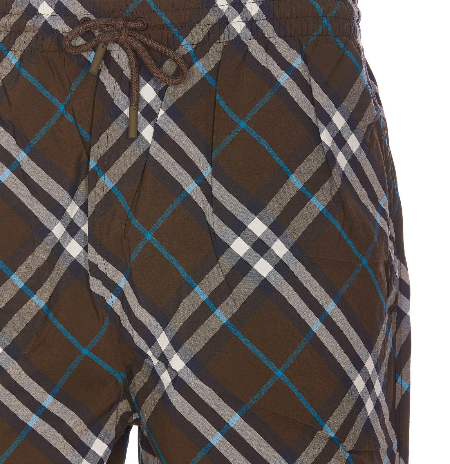 Shop Burberry Checked Drawstring Swim Shorts In Brown