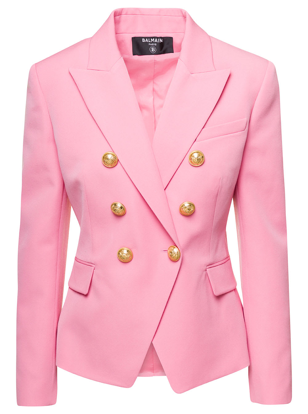 BALMAIN PINK DOUBLE-BREASTED FITTED BLAZER IN WOOL WOMAN