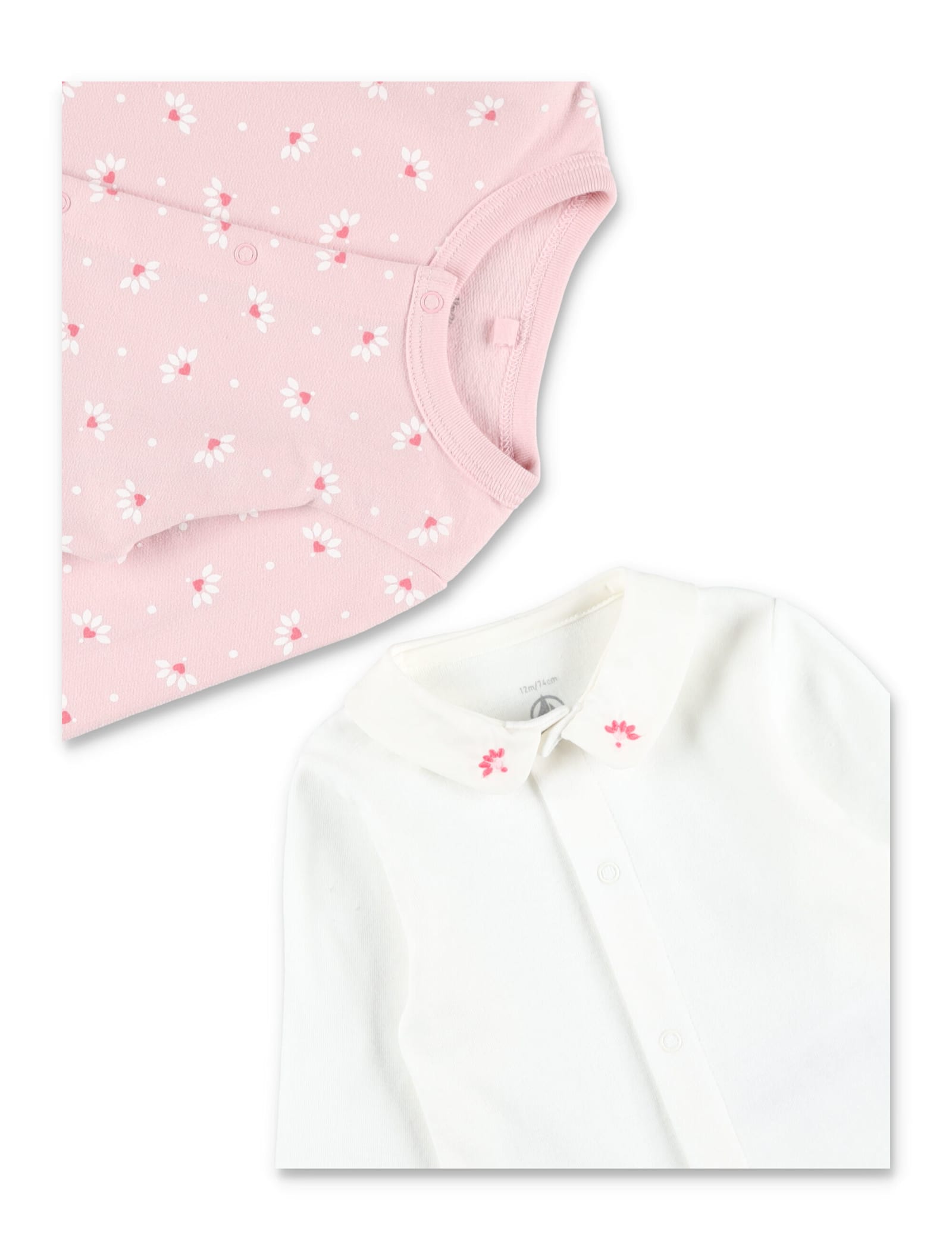 Petit Bateau Baby Heart-print Fleece Set With Embroidered Body In Pink