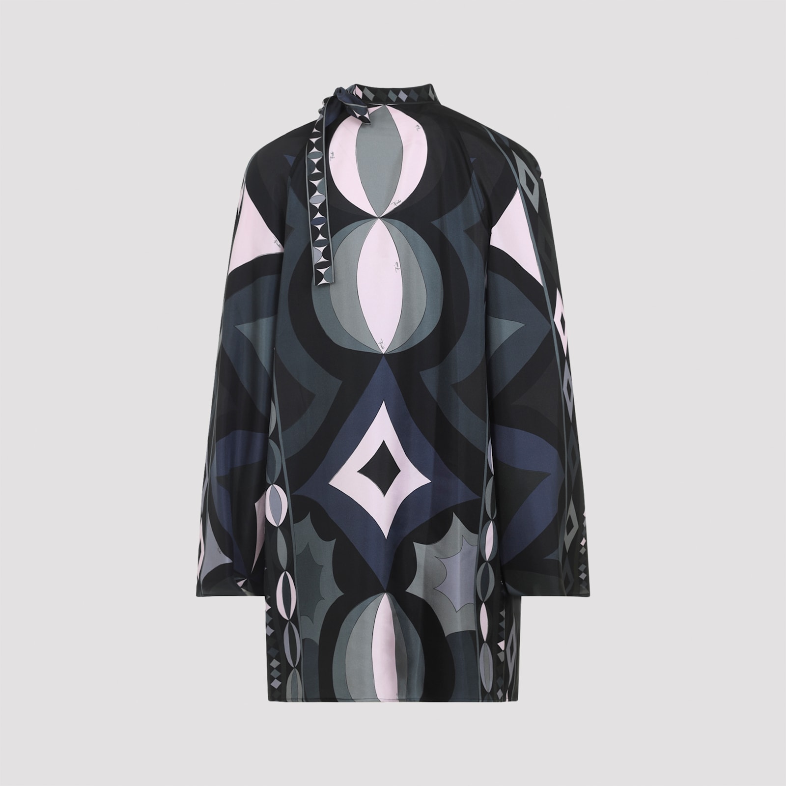 Pucci Geometric Pattern Long Sleeve High Neck Dress In Multi