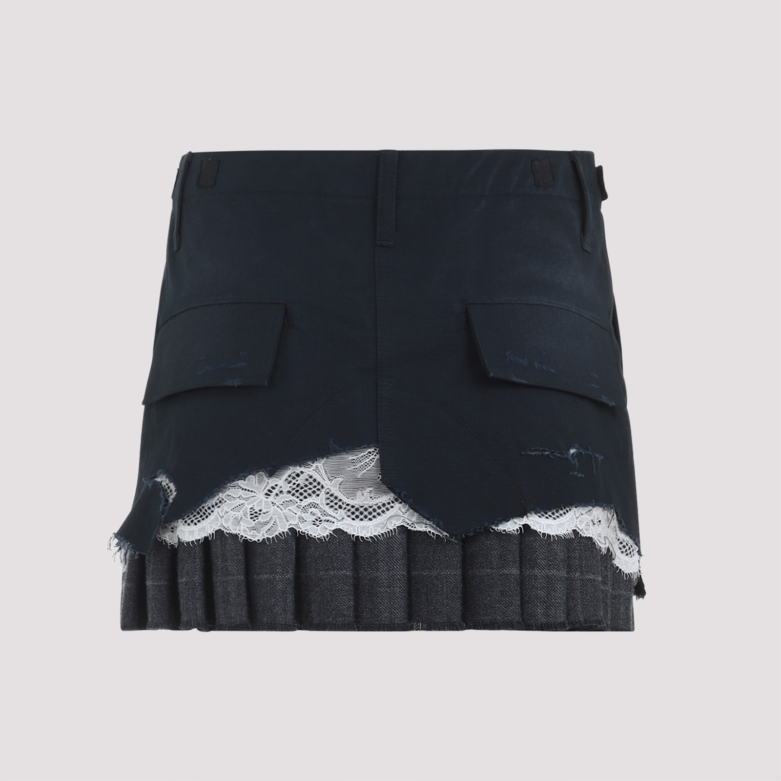 Balenciaga Cargo Skirt With Pleated Hem And Lace Trim In Gray