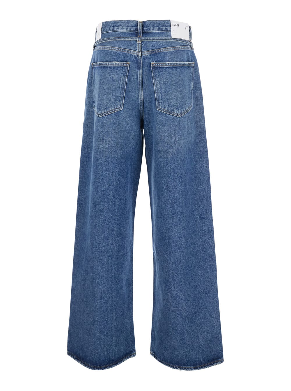 Agolde 'emmi' Blue Five Pocket Jeans With Thin Waist Belt In Blu