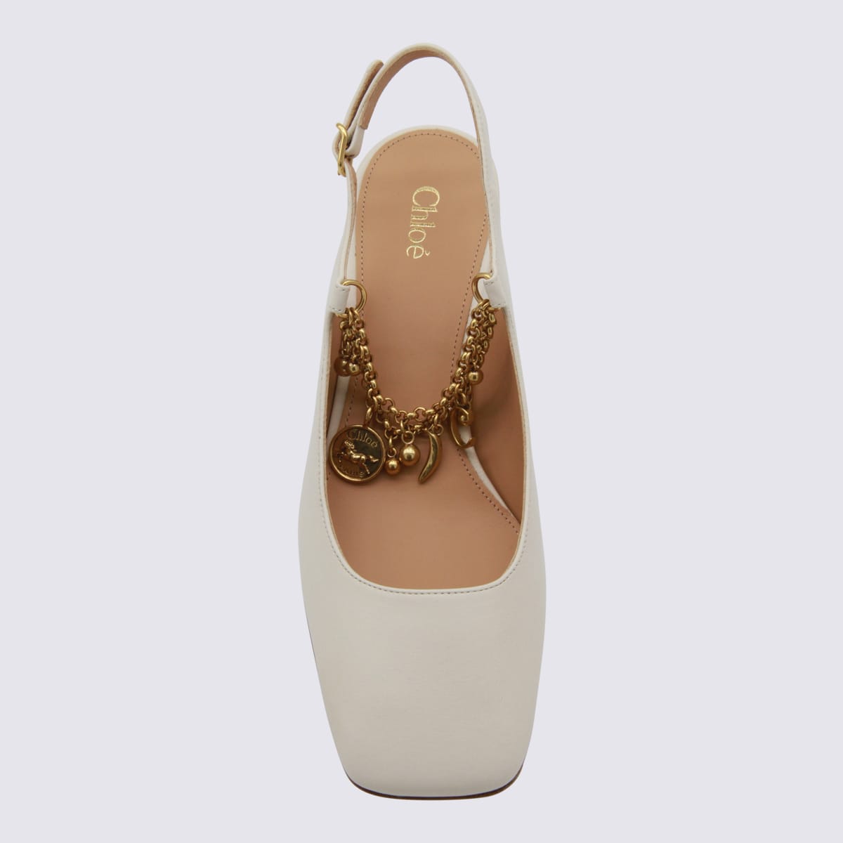 Chloé Chunky Heel Chain Square Toe Pumps In White
