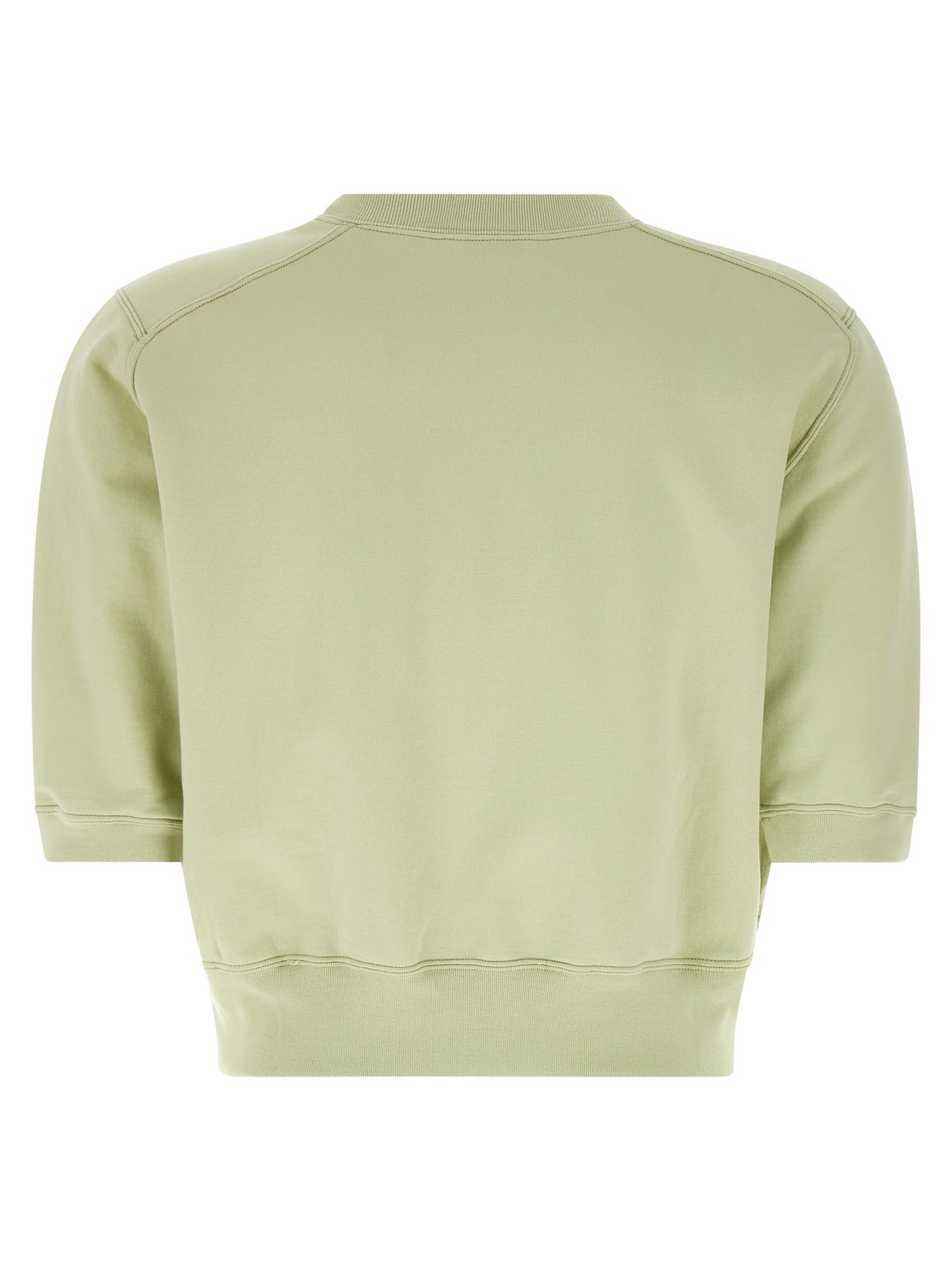 Auralee Short Sleeve Cropped Crew Neck Top In Green