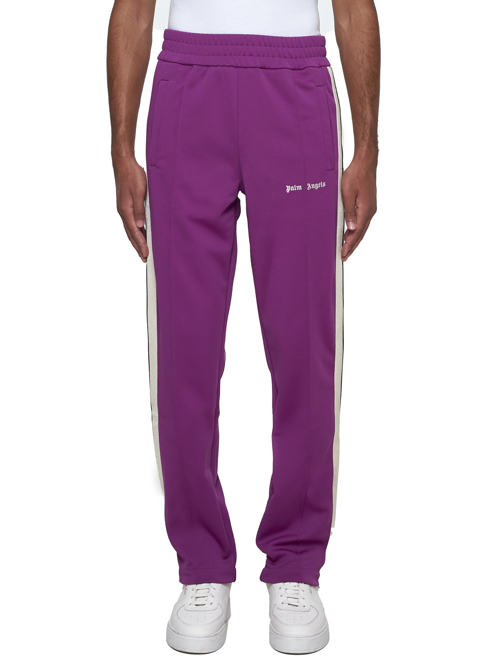 Shop Palm Angels Pants In Purple Off White