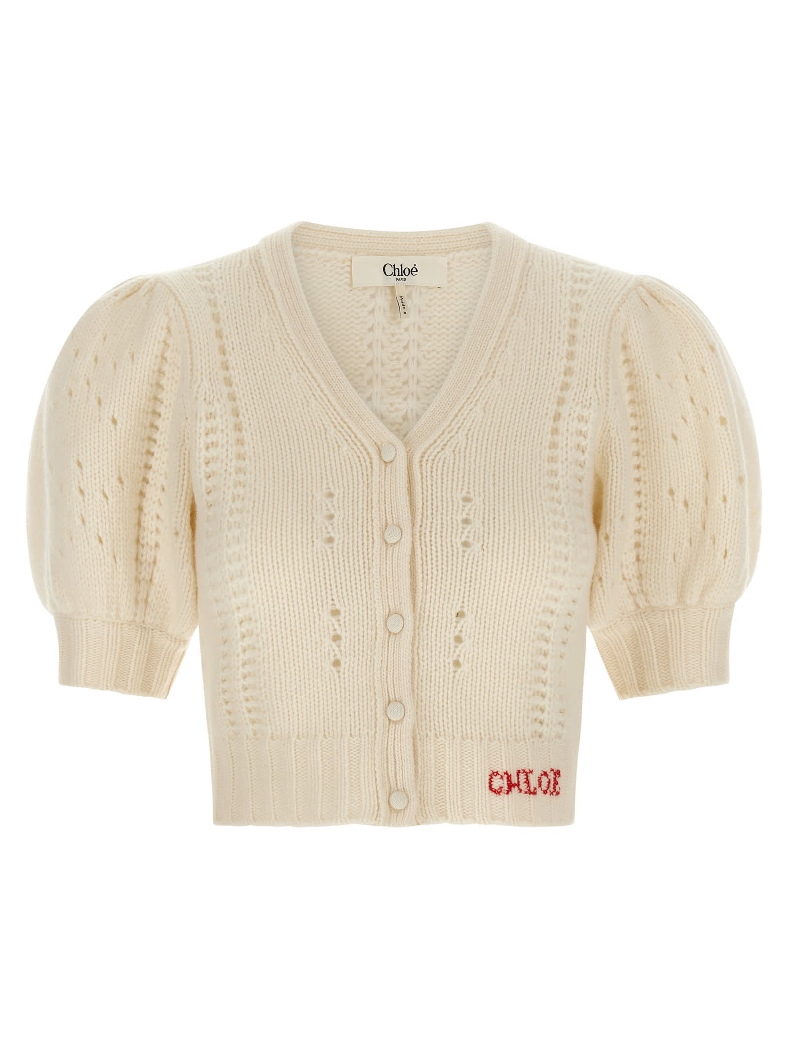 Chloé Jacquard Logo Cardigan In White