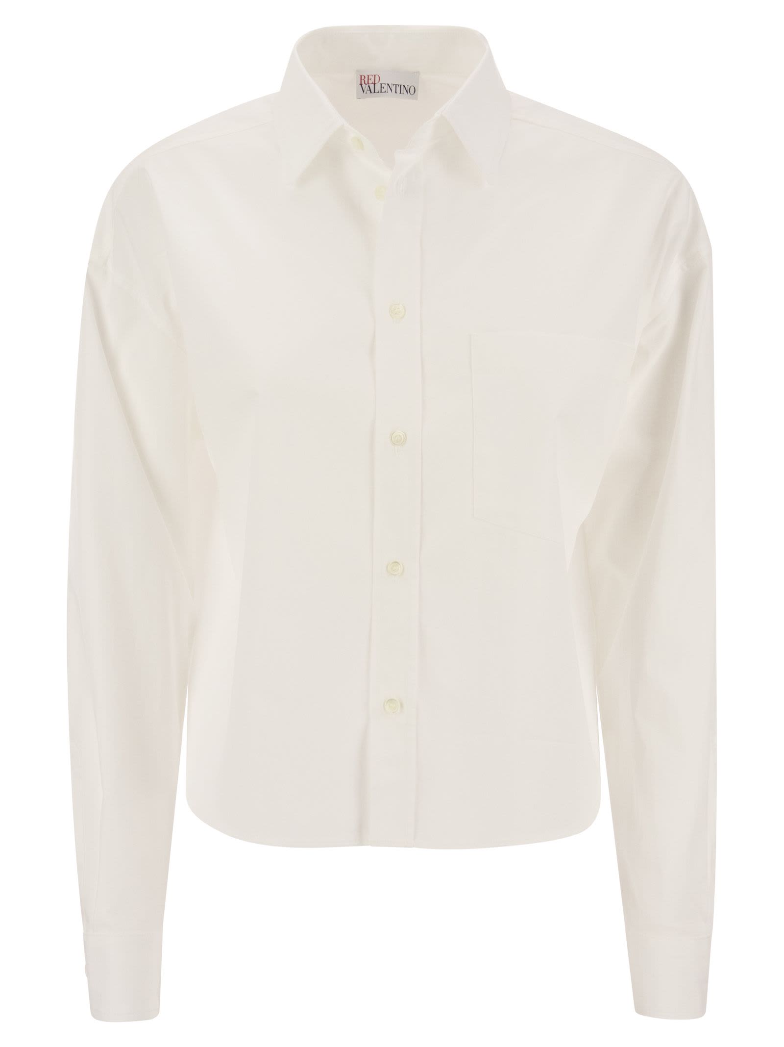 RED VALENTINO CROPPED SHIRT IN COTTON POPLIN