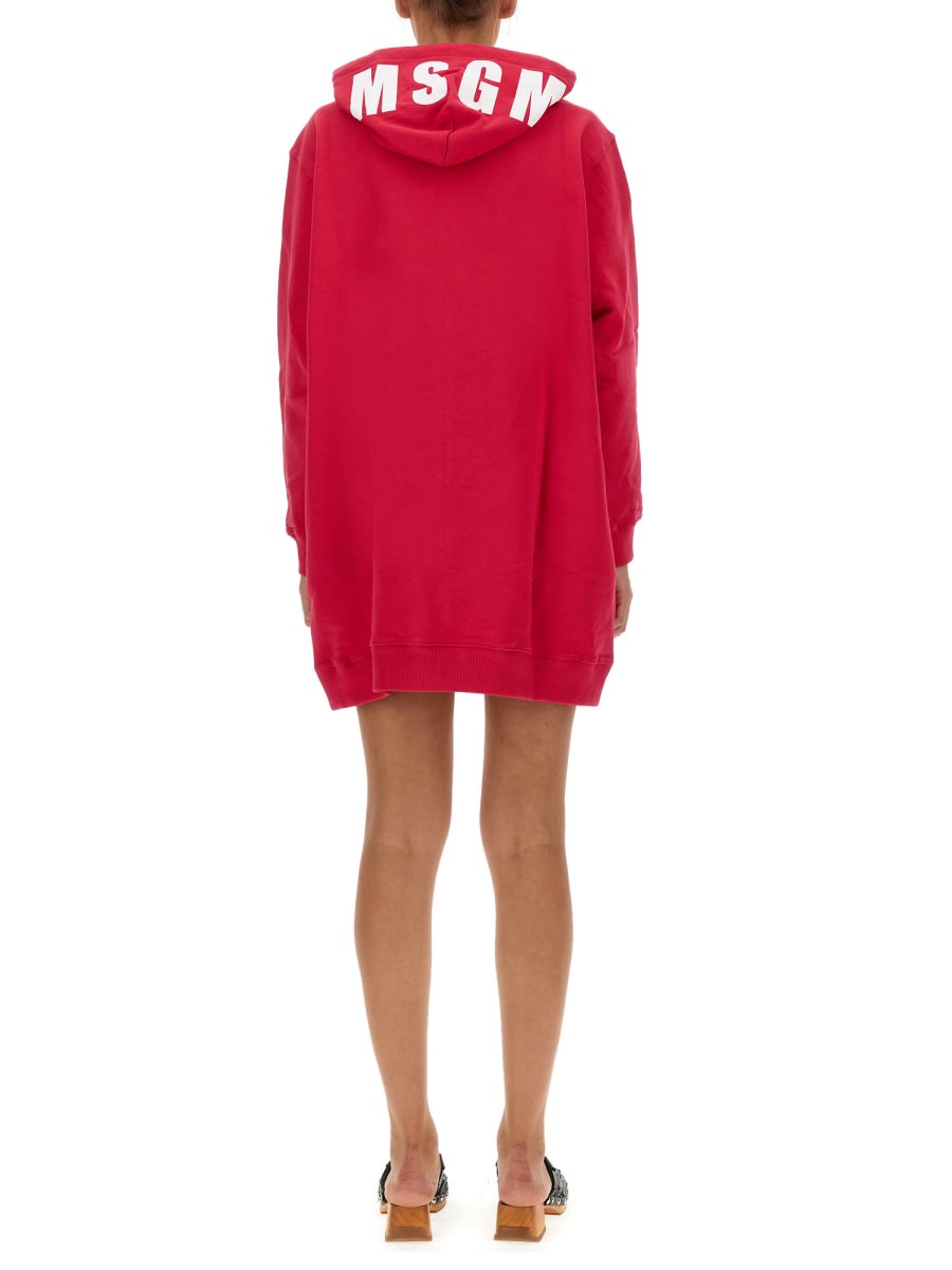 Shop Msgm Hooded Dress In Fuchsia