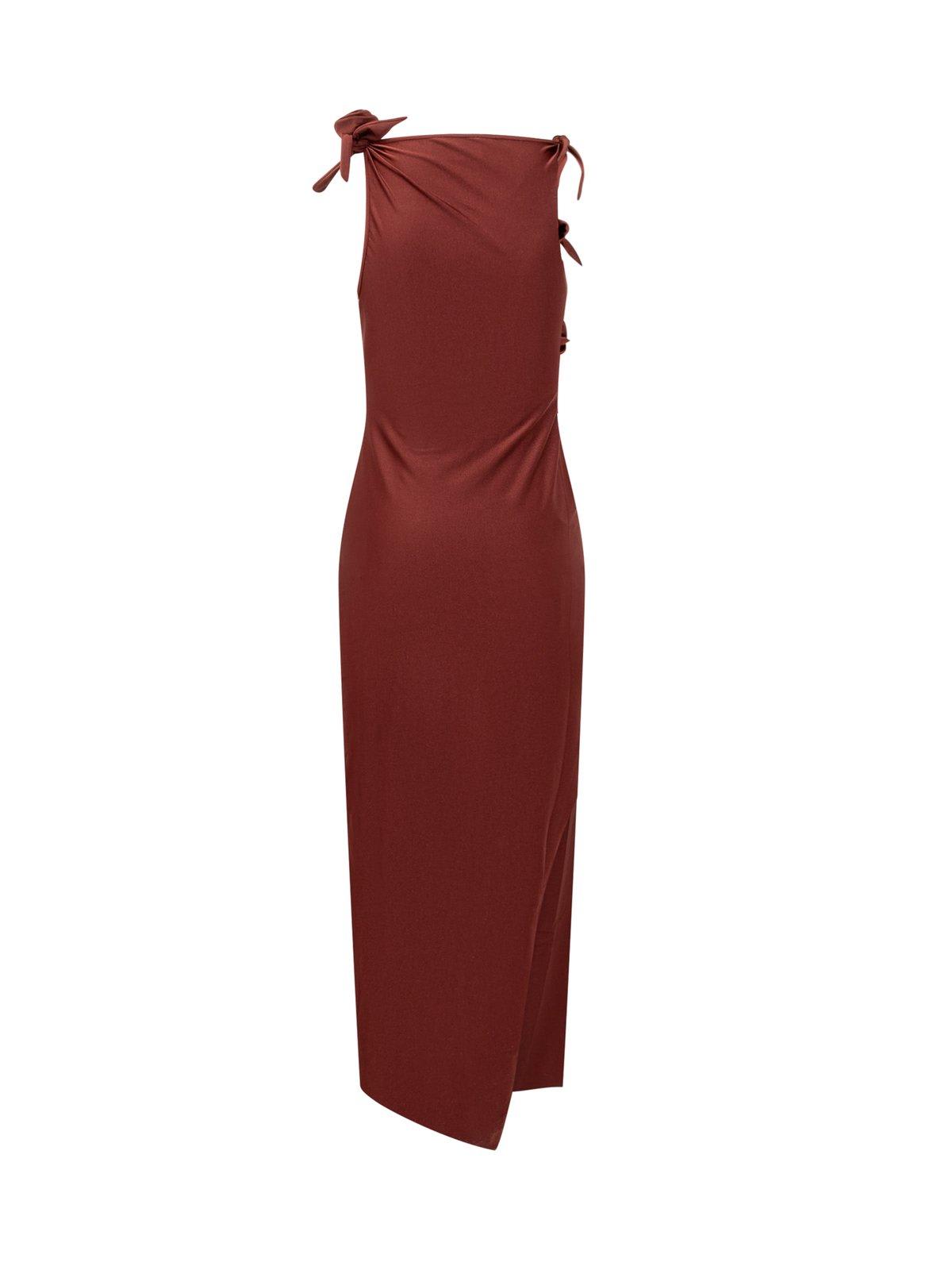 Shop Coperni Asymmetric Flower Gown In Red