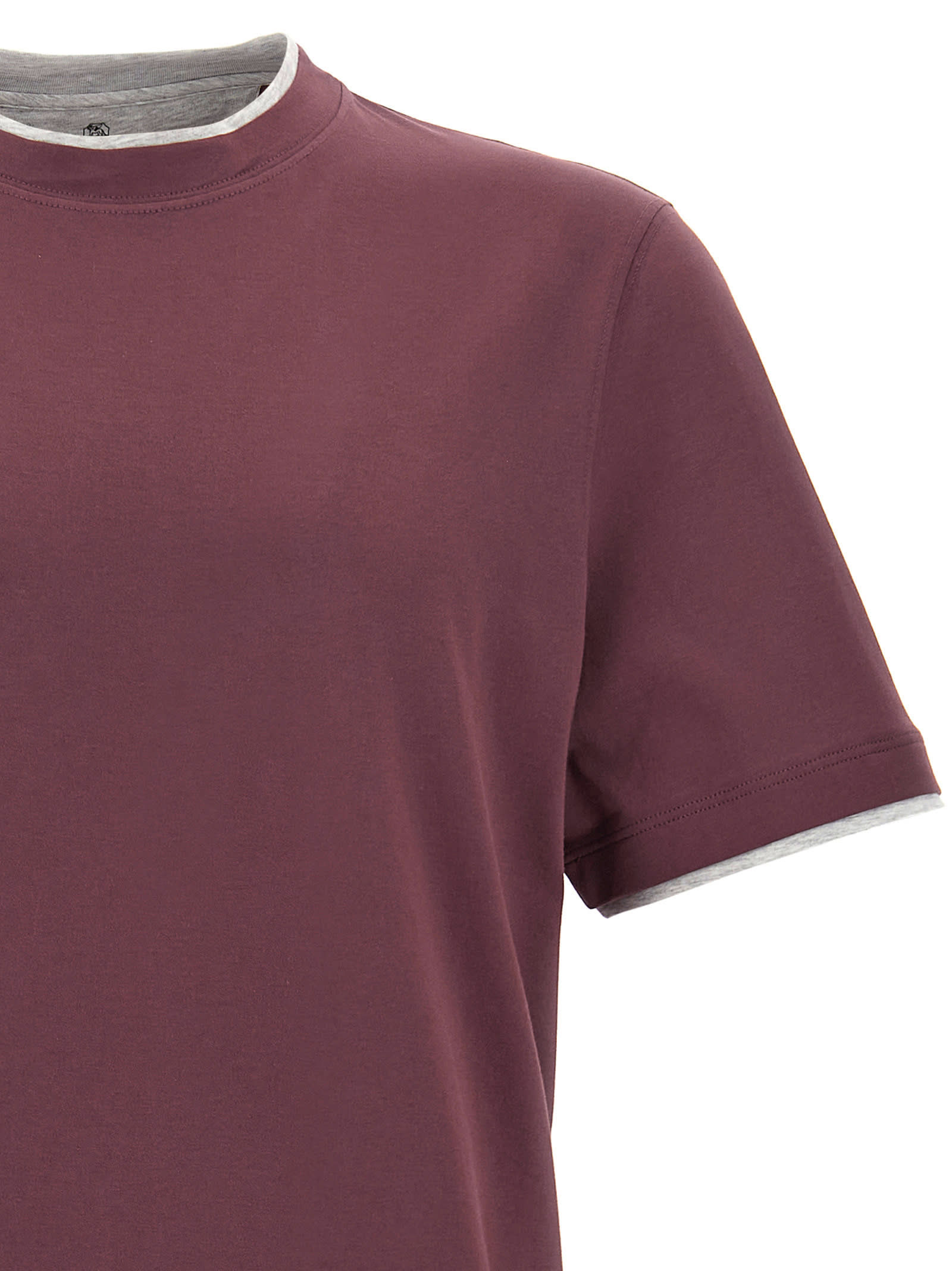Brunello Cucinelli Double Layer T-shirt Bordeaux In Burgundy
