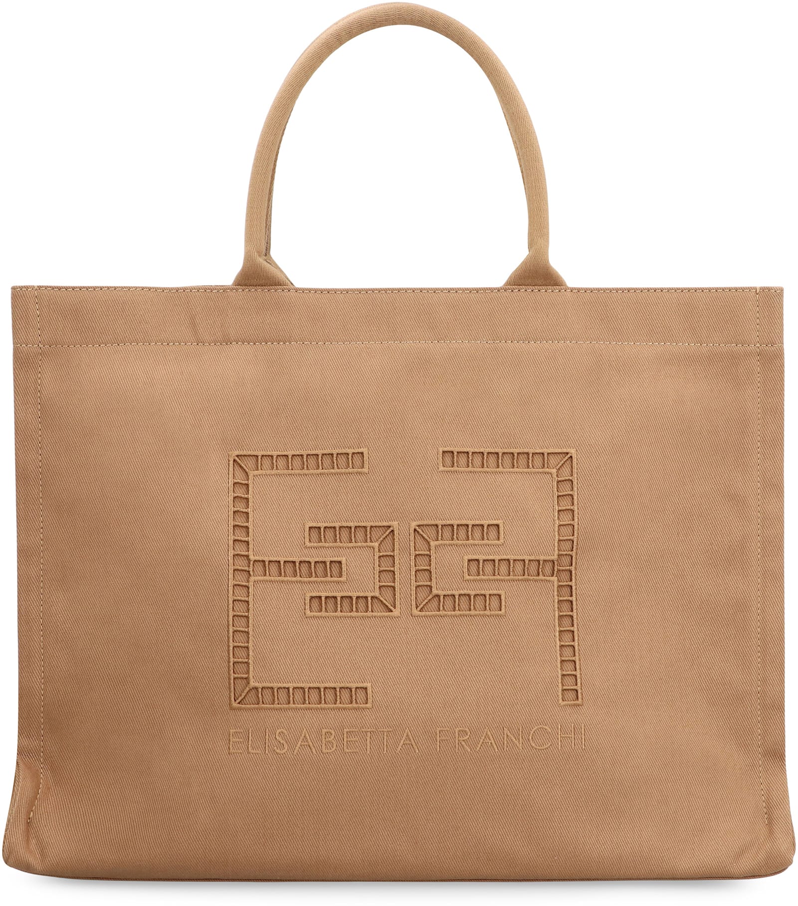 Elisabetta Franchi Canvas Tote Bag In Brown