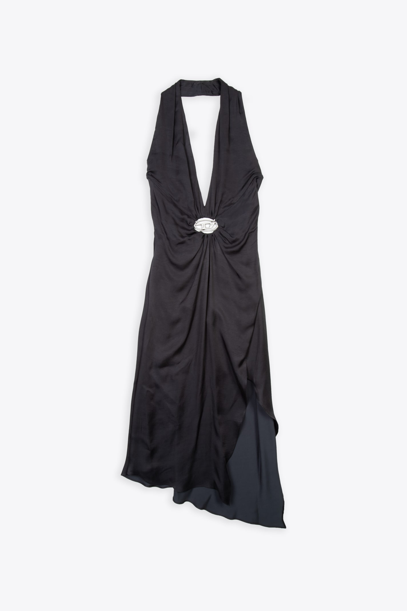 D-stant-n1 Black satin midi draped dress with Oval D - D Stant