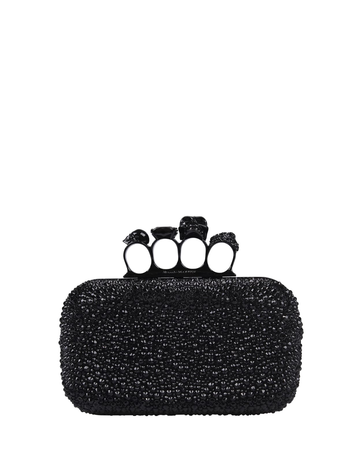ALEXANDER MCQUEEN BLACK SKULL FOUR RING CLUTCH BAG WITH CHAIN
