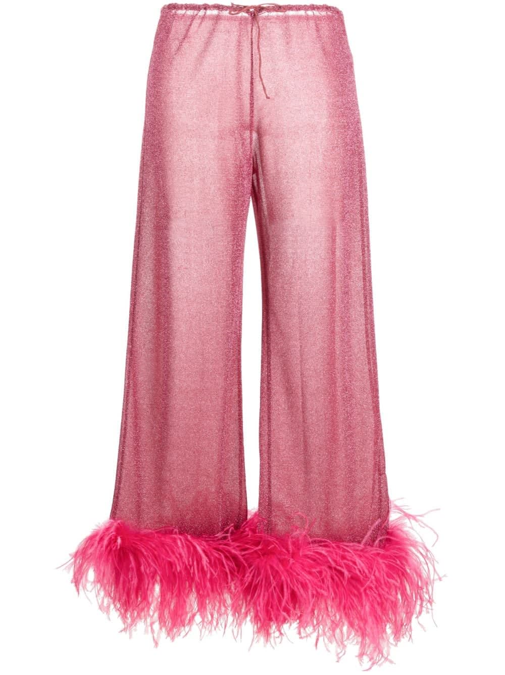 Shop Oseree Lumiere Plumage Long Pants In Raspberry