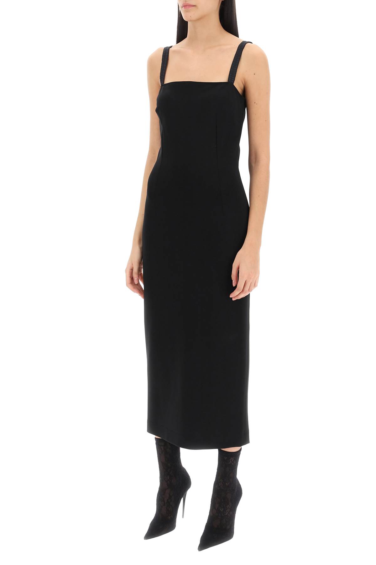 Shop Dolce & Gabbana Midi Sheath Dress In Milano Stitch Jersey In Nero