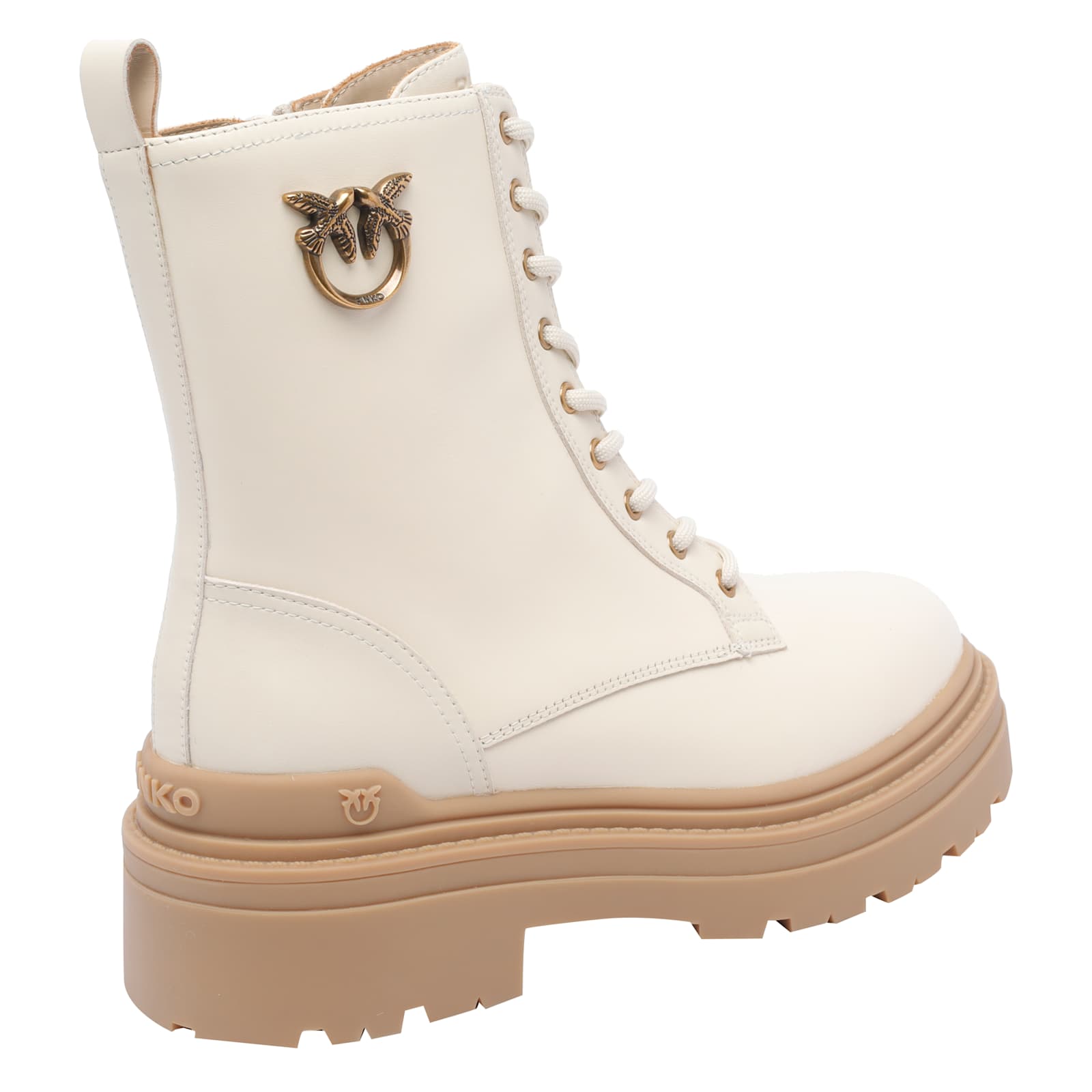 Pinko Ankle-high Leather Boots With Gold Hardware Detail In White