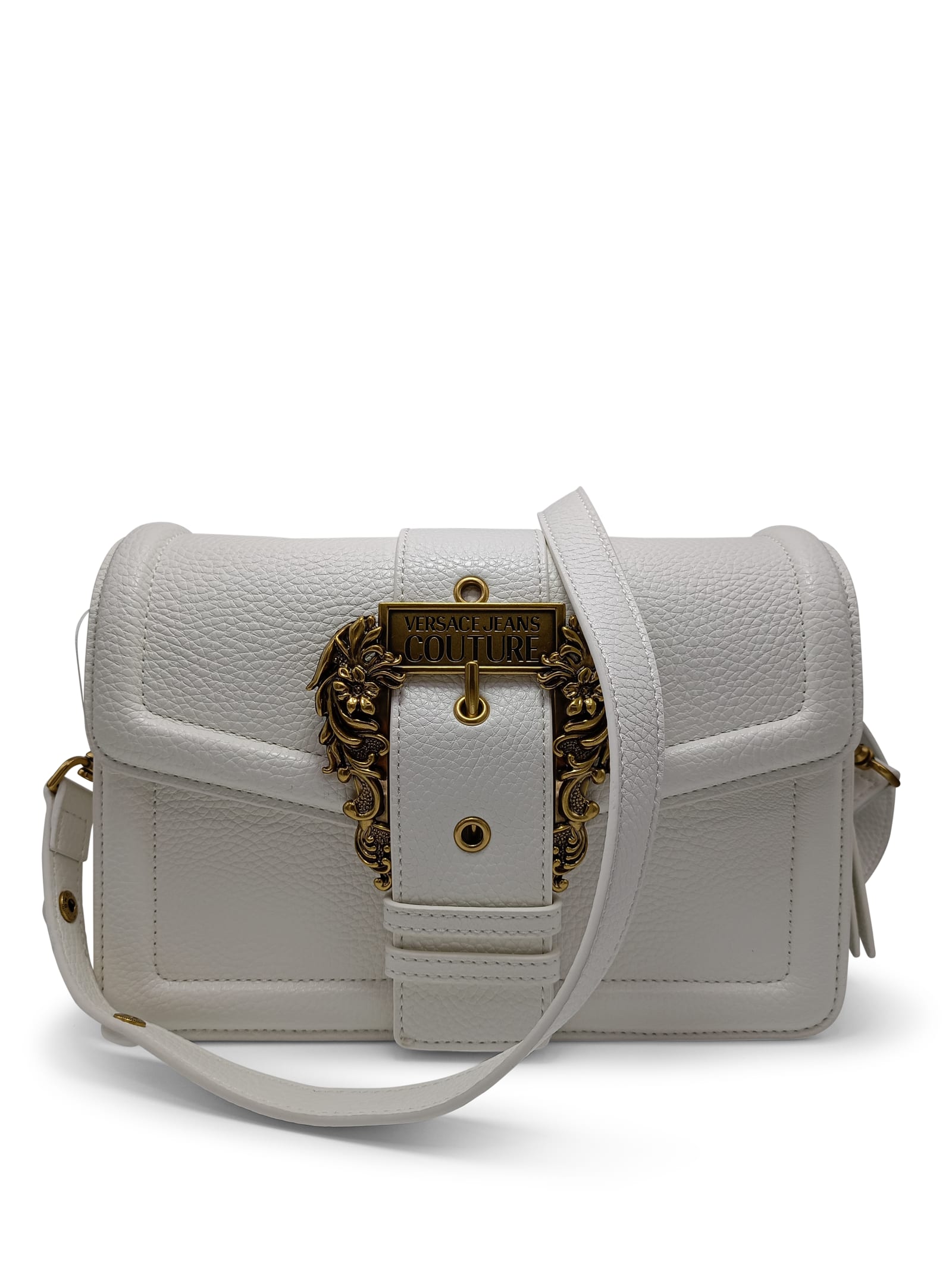 Versace Jeans Couture Baroque-buckle Satchel Bag In Bianco