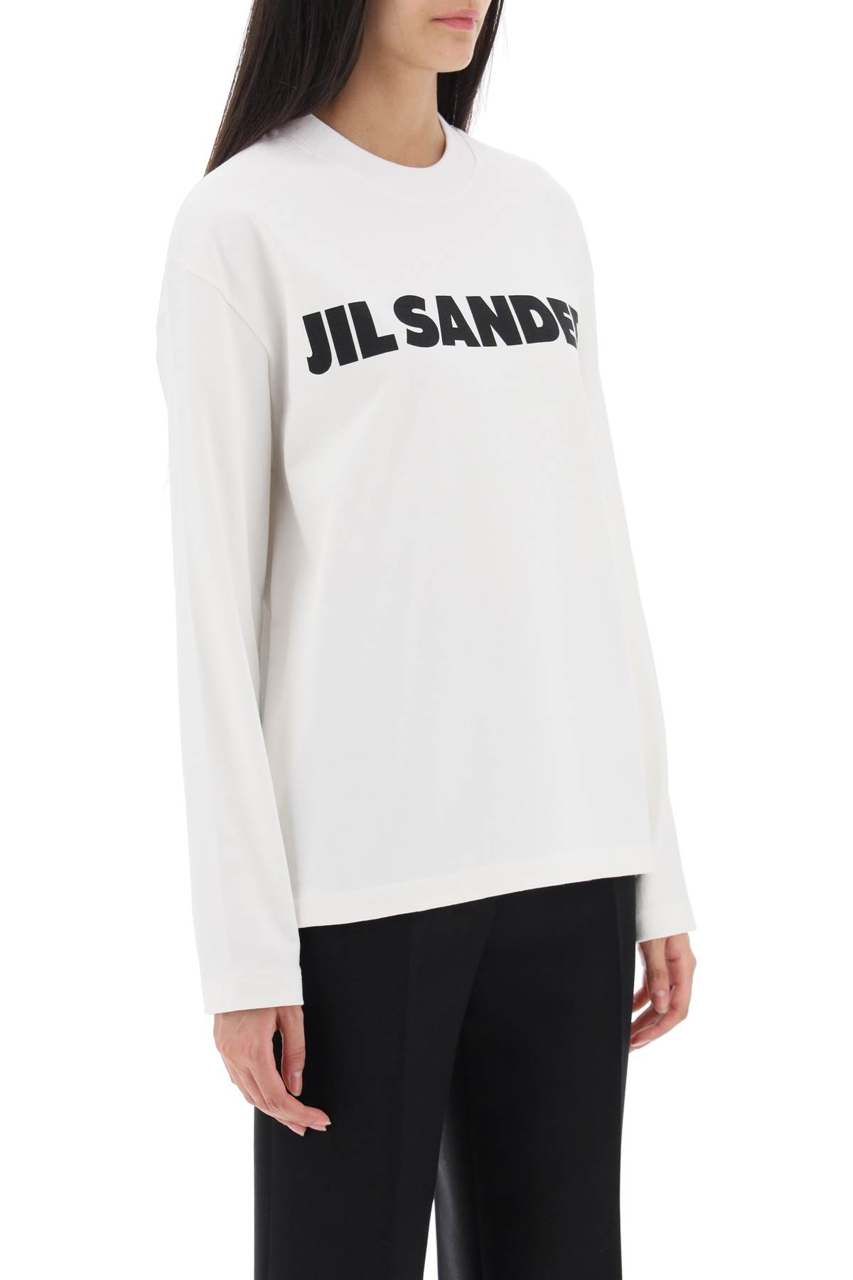 Jil Sander Crew Neck Long Sleeves T-shirt With Ribbed Collar And Printed Logo On The Front Clothing In 102