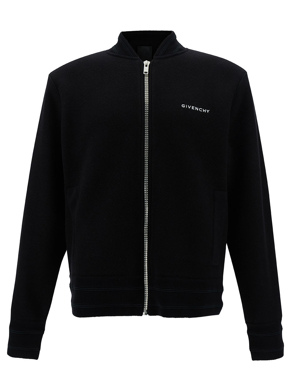 GIVENCHY BLACK VARSITY JACKET WITH CONTRASTING 4G LOGO PRINT IN WOOL MAN