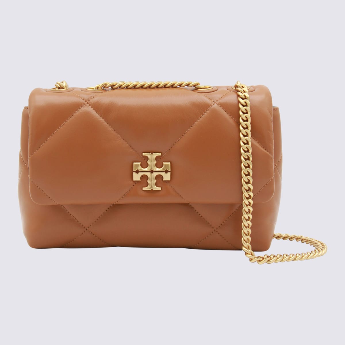 Tory Burch Brown Leather Kira Diamond Small Shoulder Bag